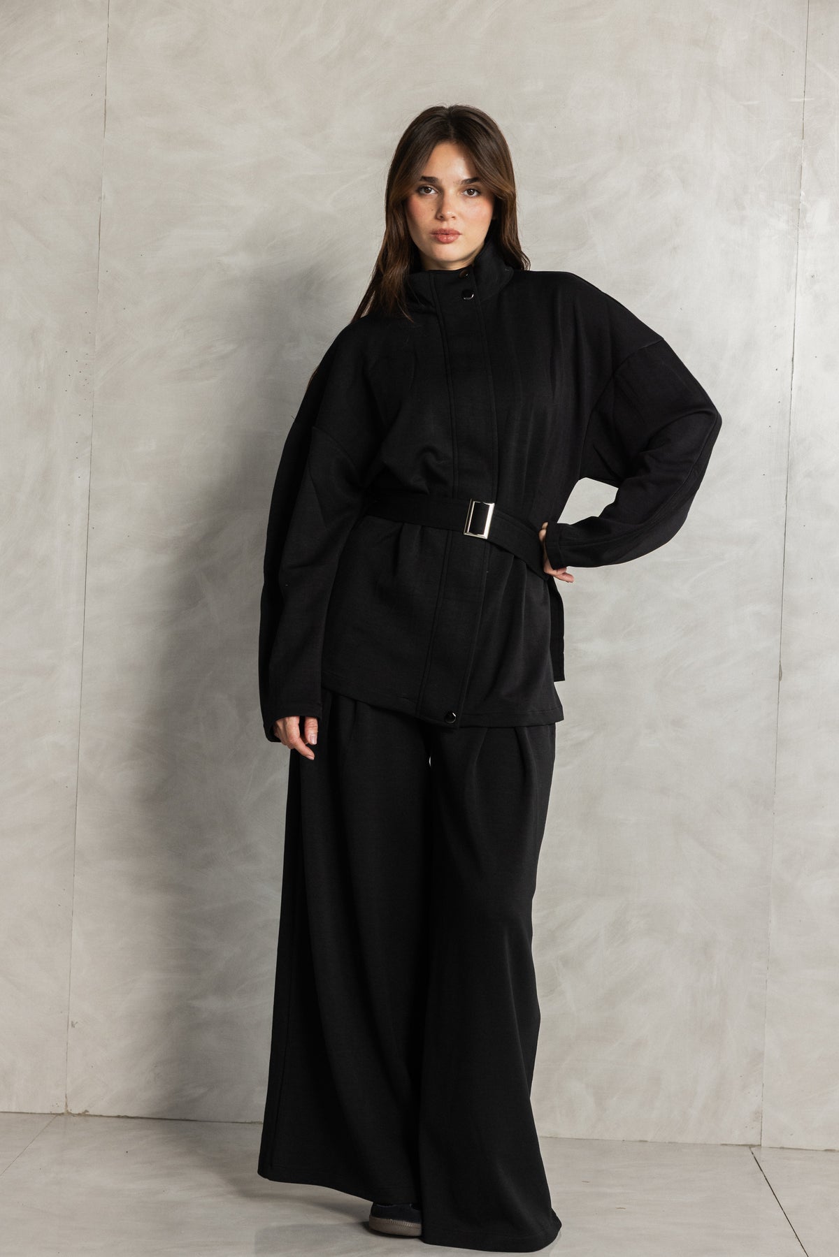 Black Soft Touch Belted Set