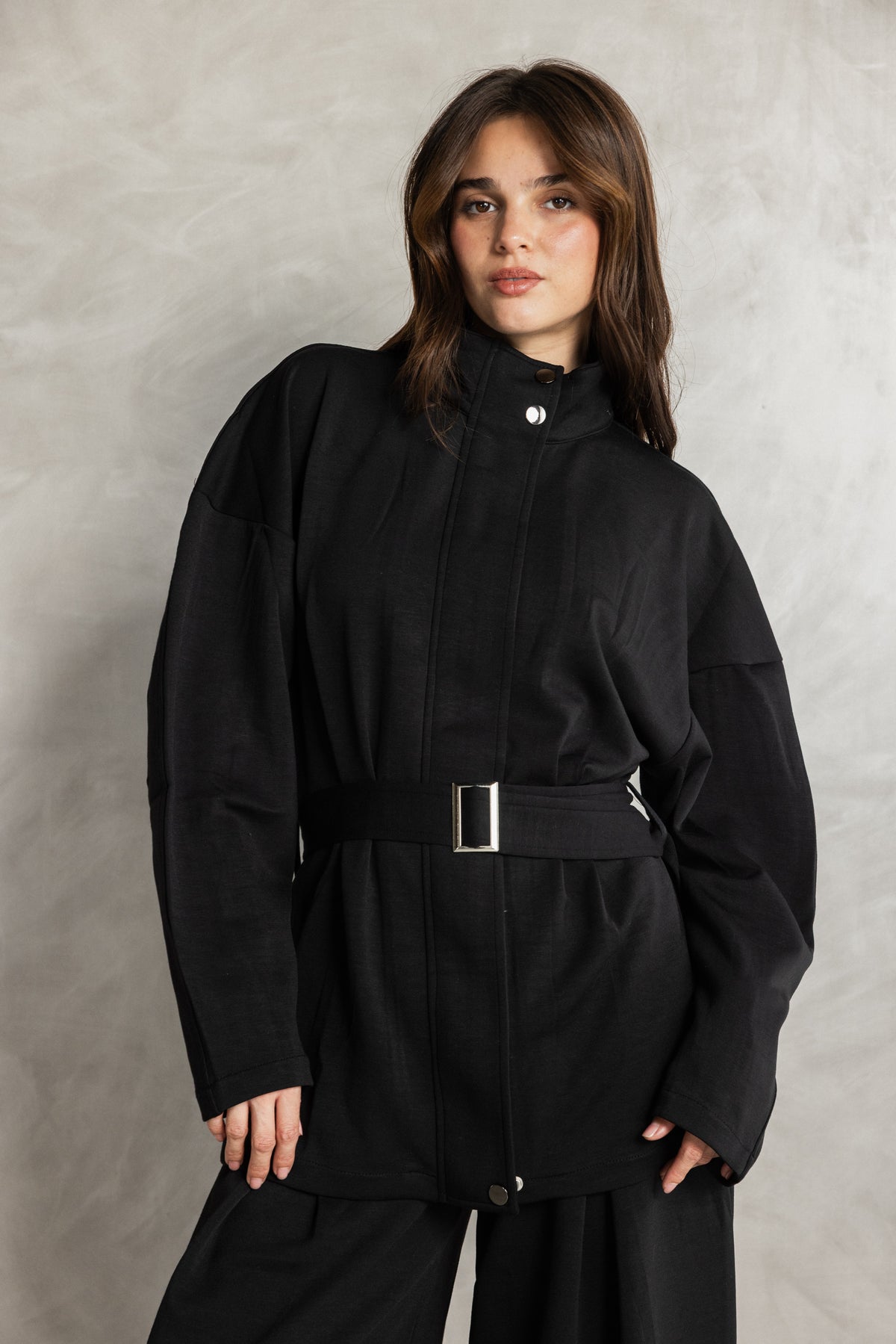 Black Soft Touch Belted Set