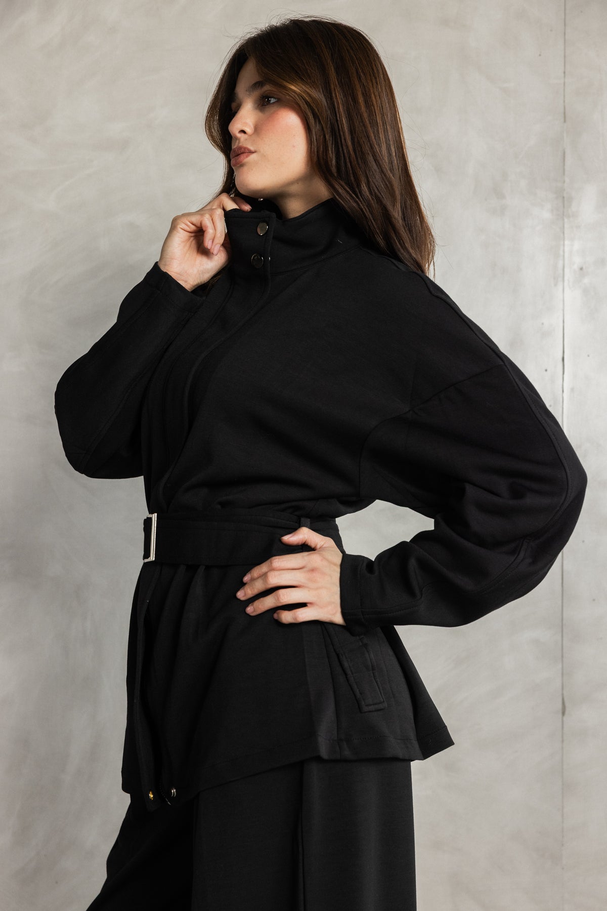Black Soft Touch Belted Set