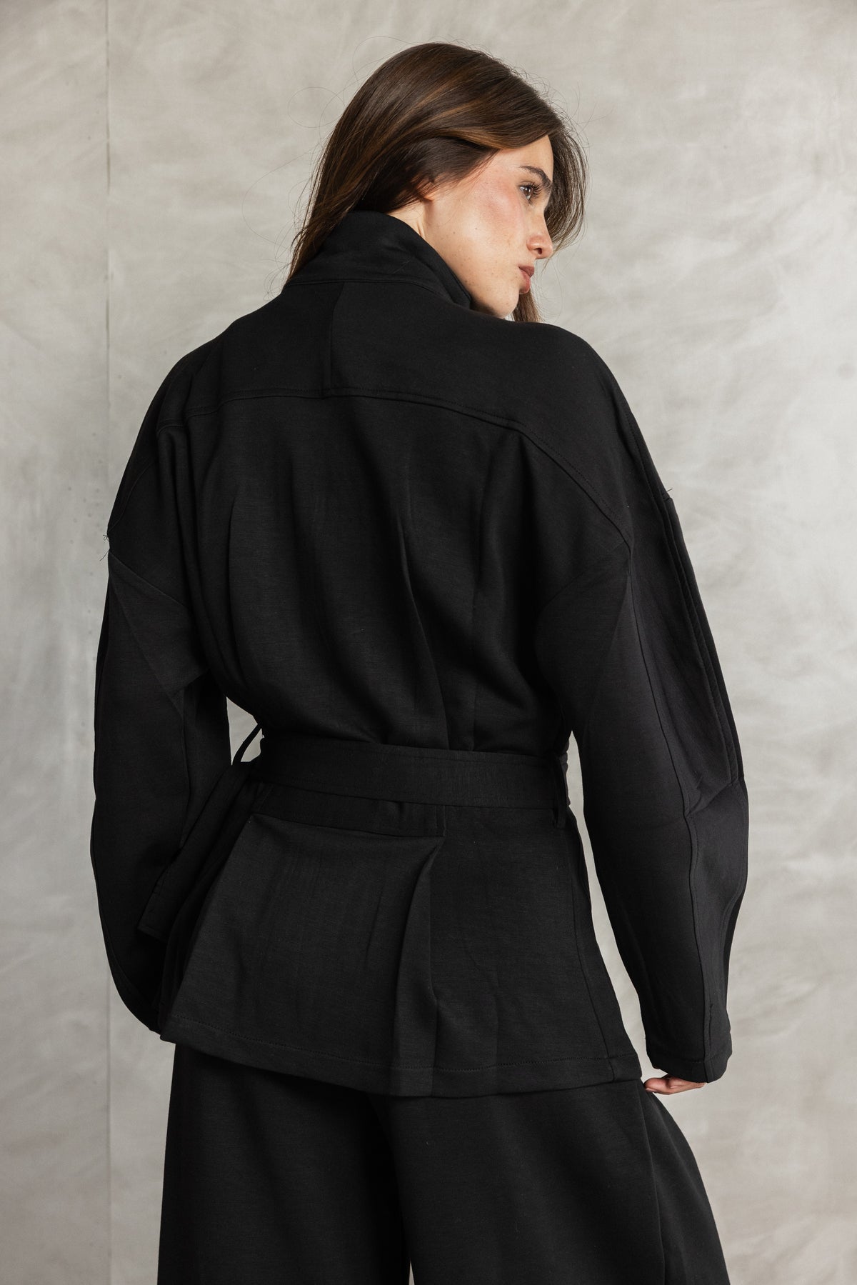 Black Soft Touch Belted Set