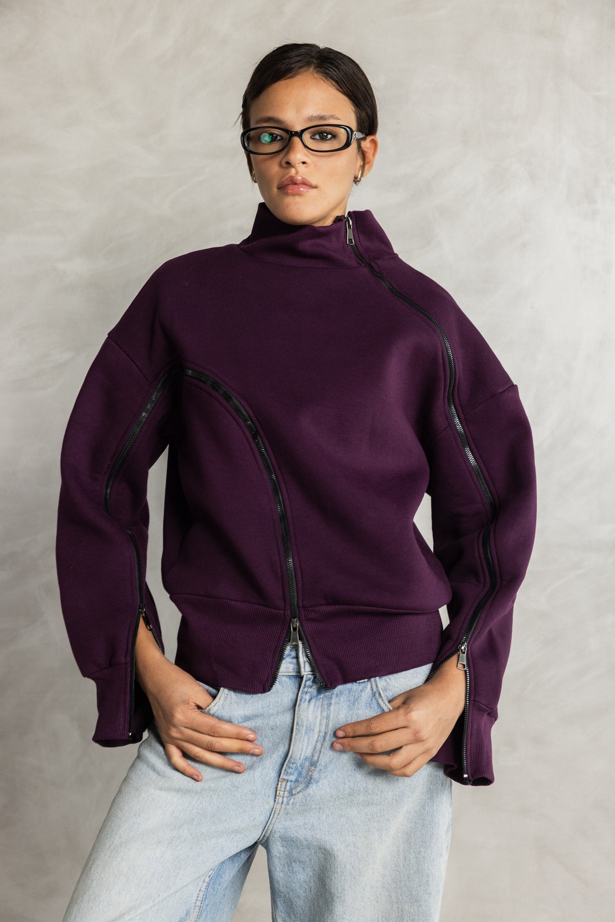 Grape Double Zipper Sweatshirt