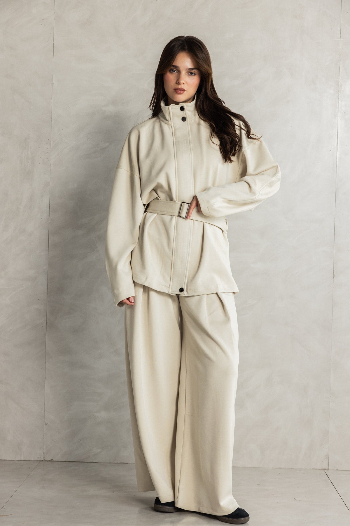 Cream Soft Touch Belted Set