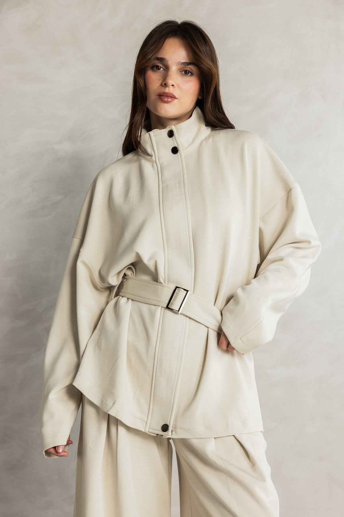 Cream Soft Touch Belted Set