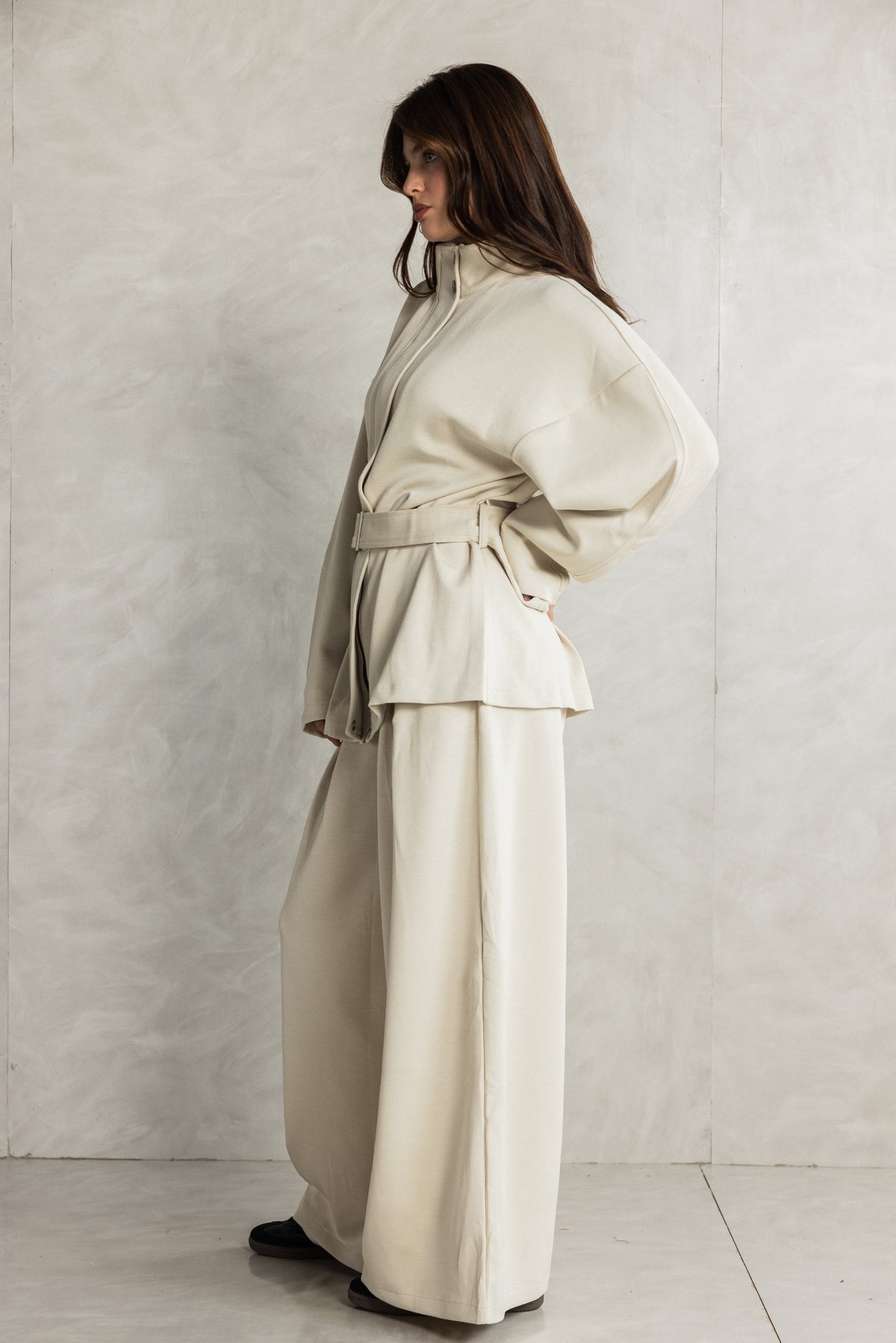 Cream Soft Touch Belted Set