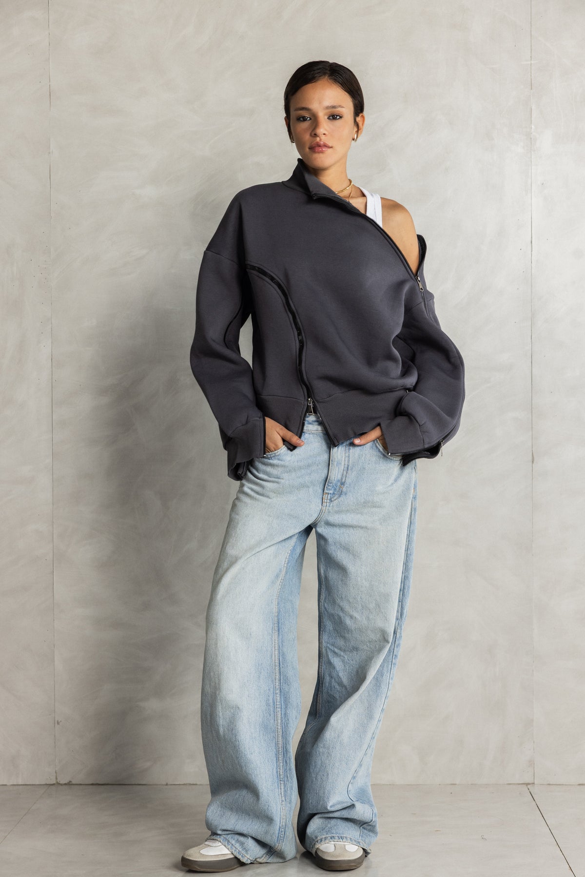 Charcoal Double Zipper Sweatshirt