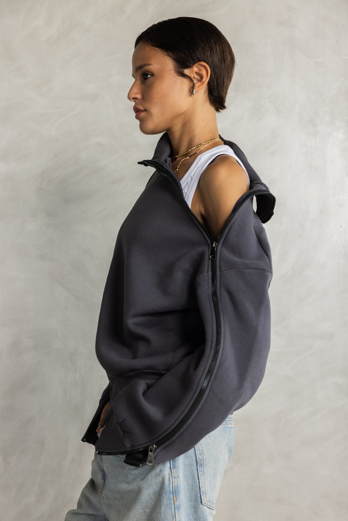 Charcoal Double Zipper Sweatshirt