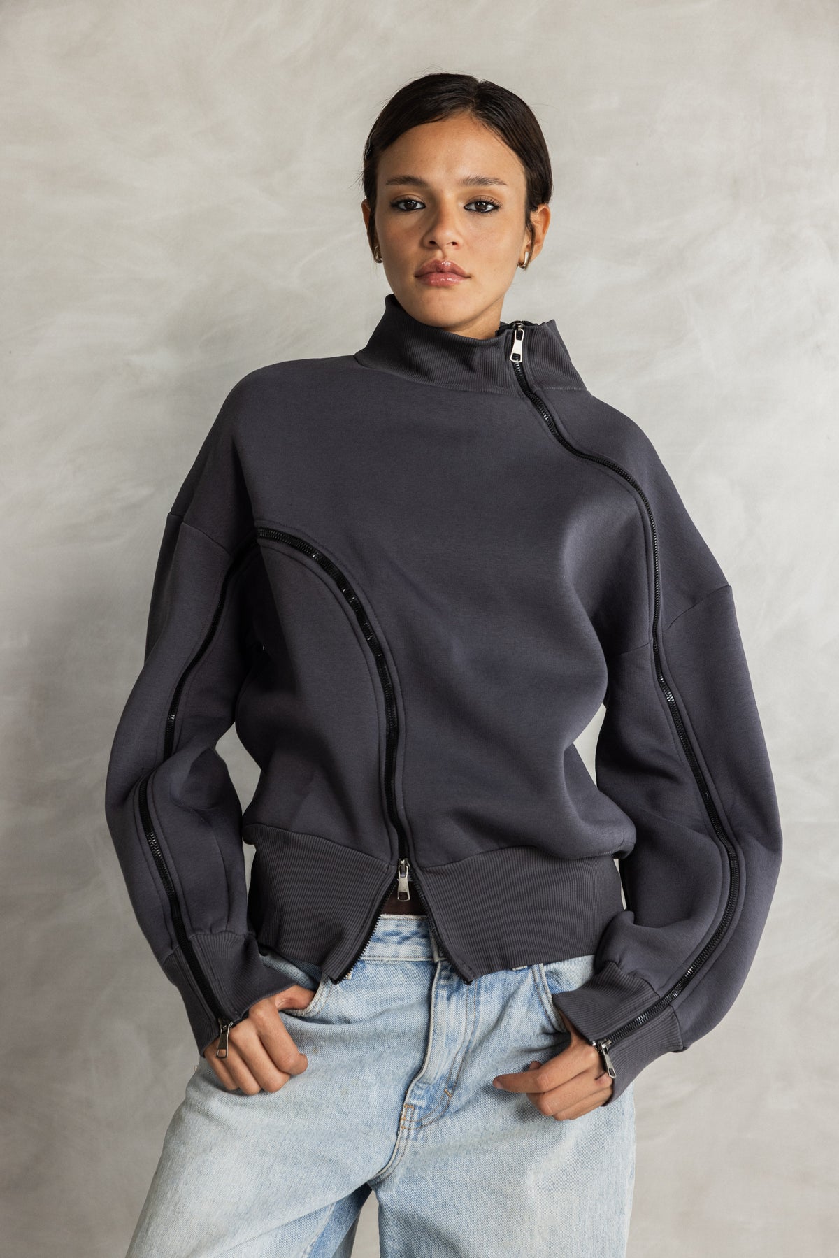 Charcoal Double Zipper Sweatshirt