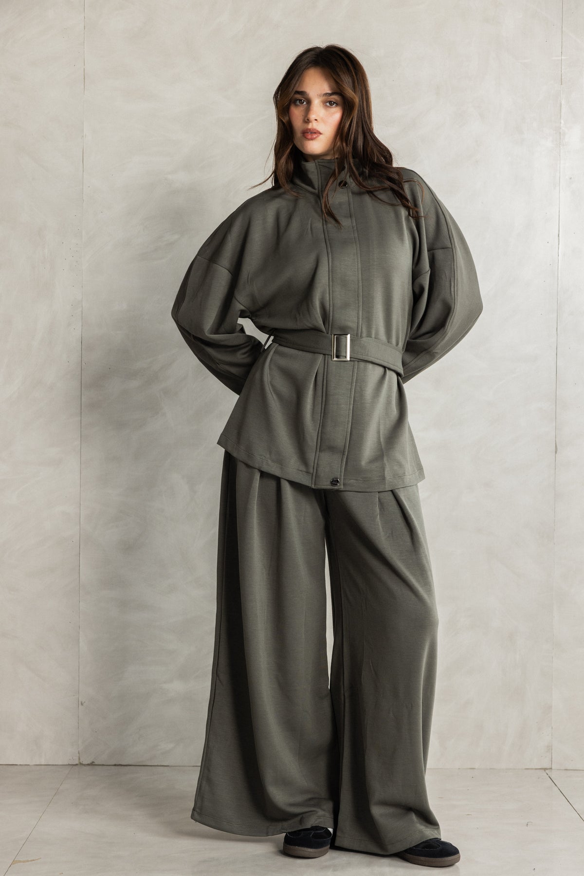 Dark Green Soft Touch Belted Set