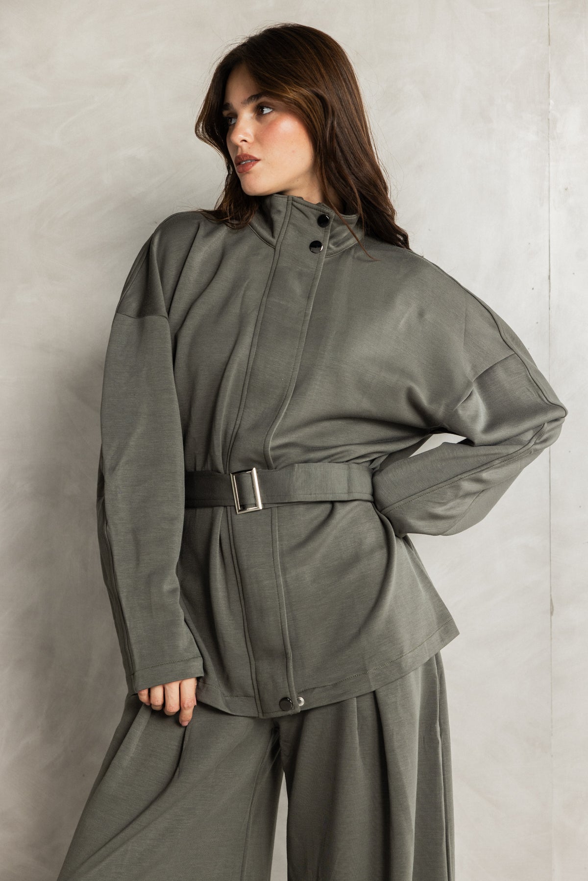 Dark Green Soft Touch Belted Set