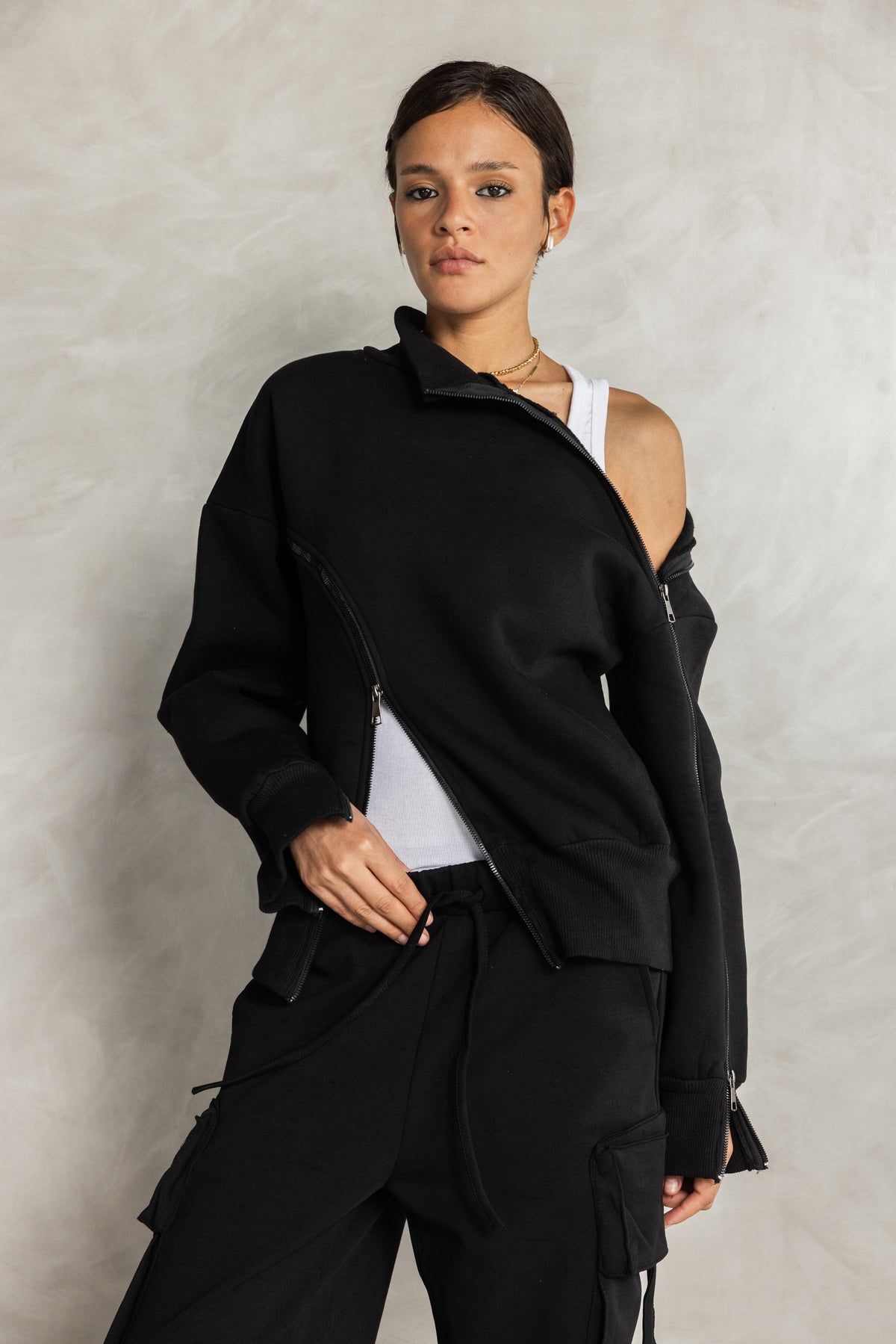 Black Double Zipper Sweatshirt