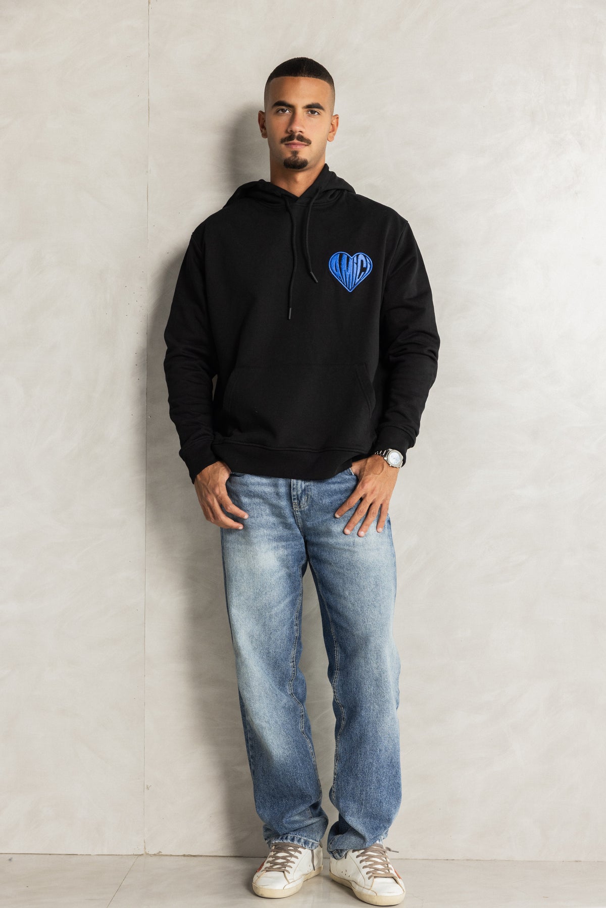 Black Embroidery Relaxed-Fit Hoodie