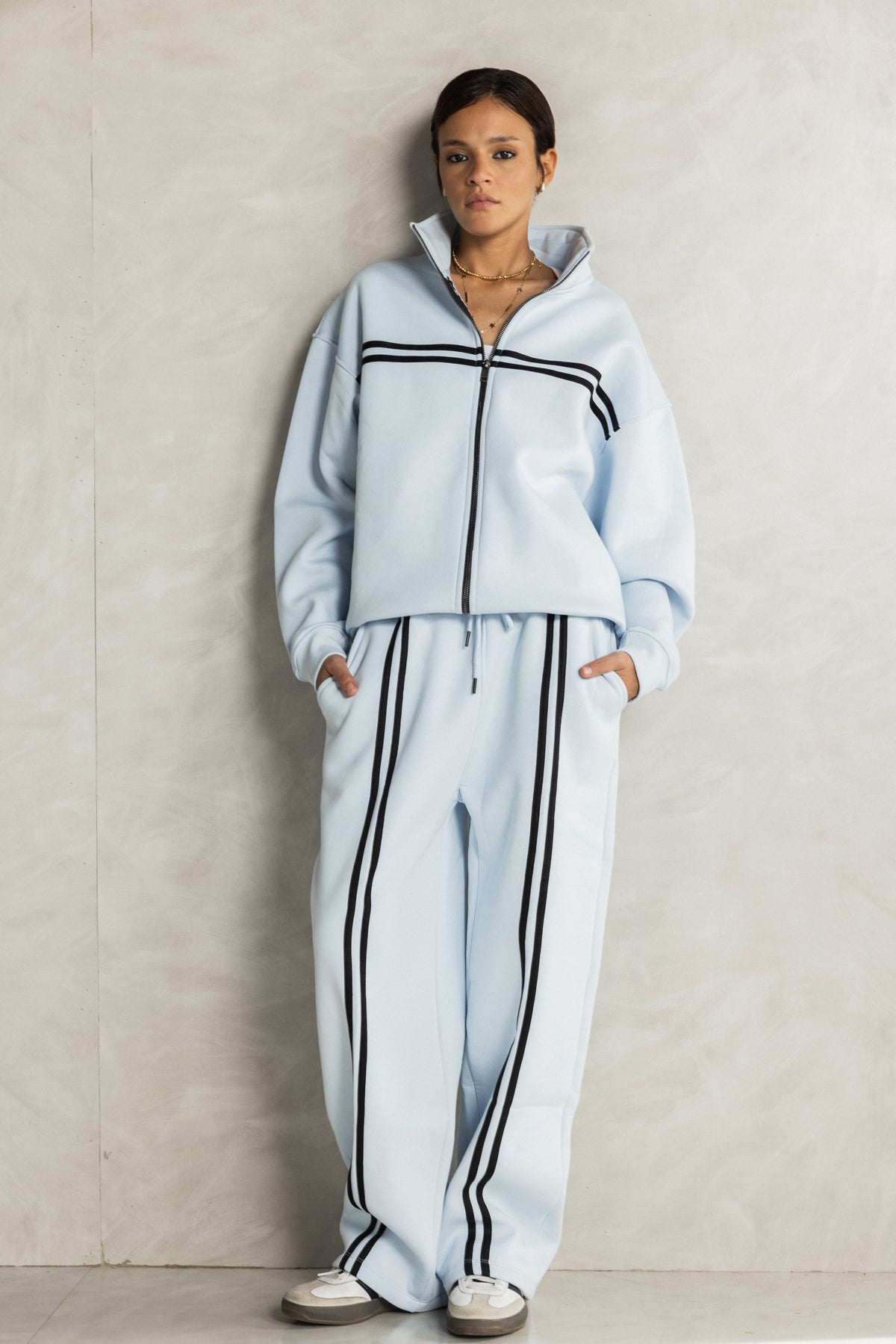 Light Blue Zip-up Tracksuit Set