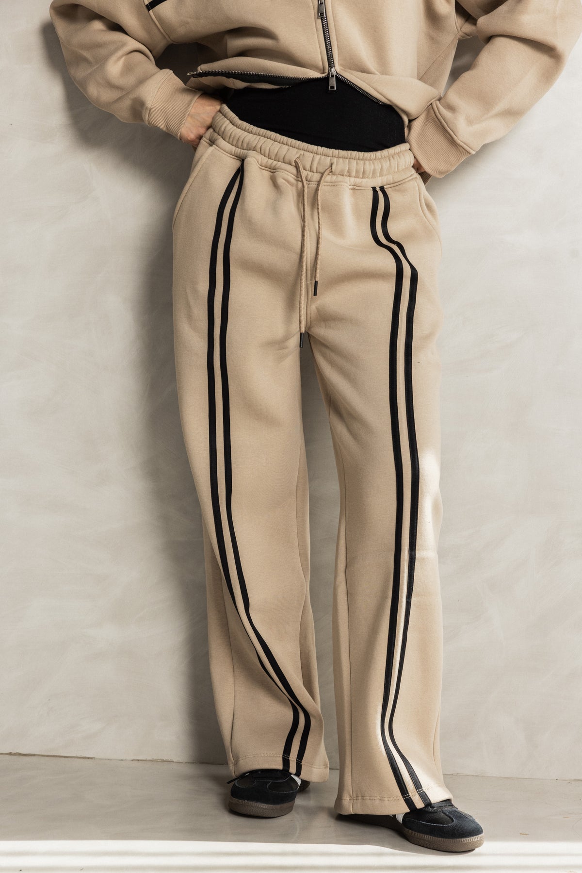 Beige Zip-up Tracksuit Set