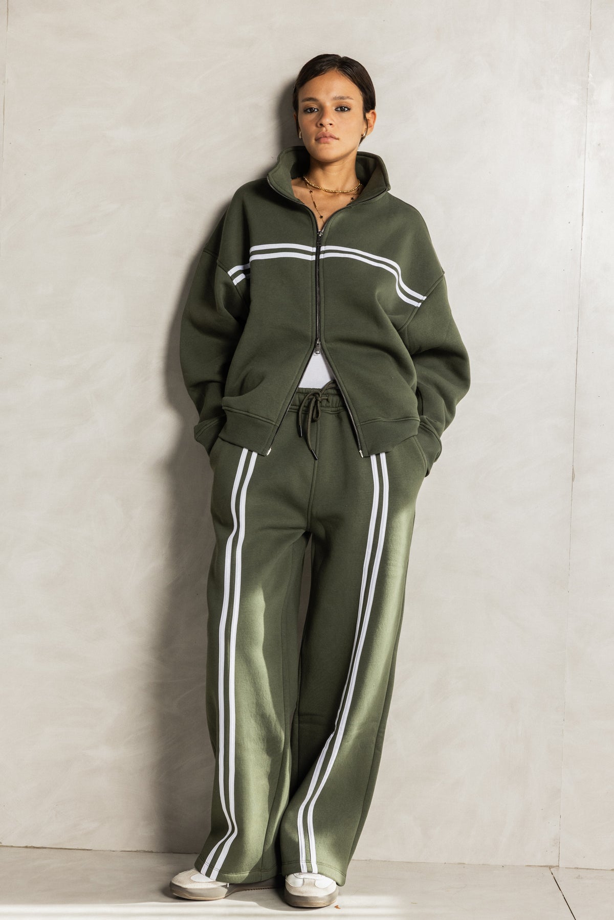 Olive Zip-up Tracksuit Set