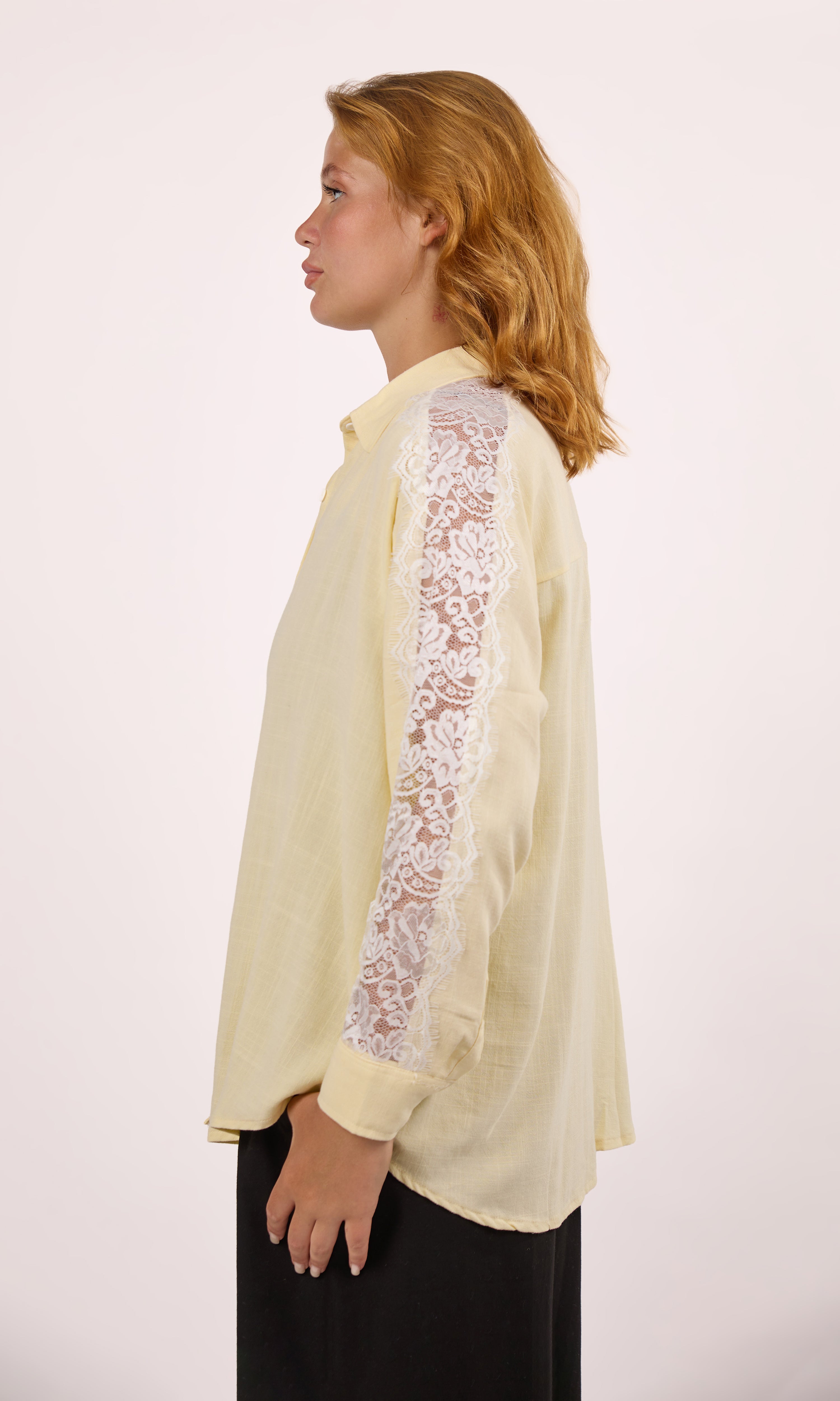 butter yellow lace linen shirt