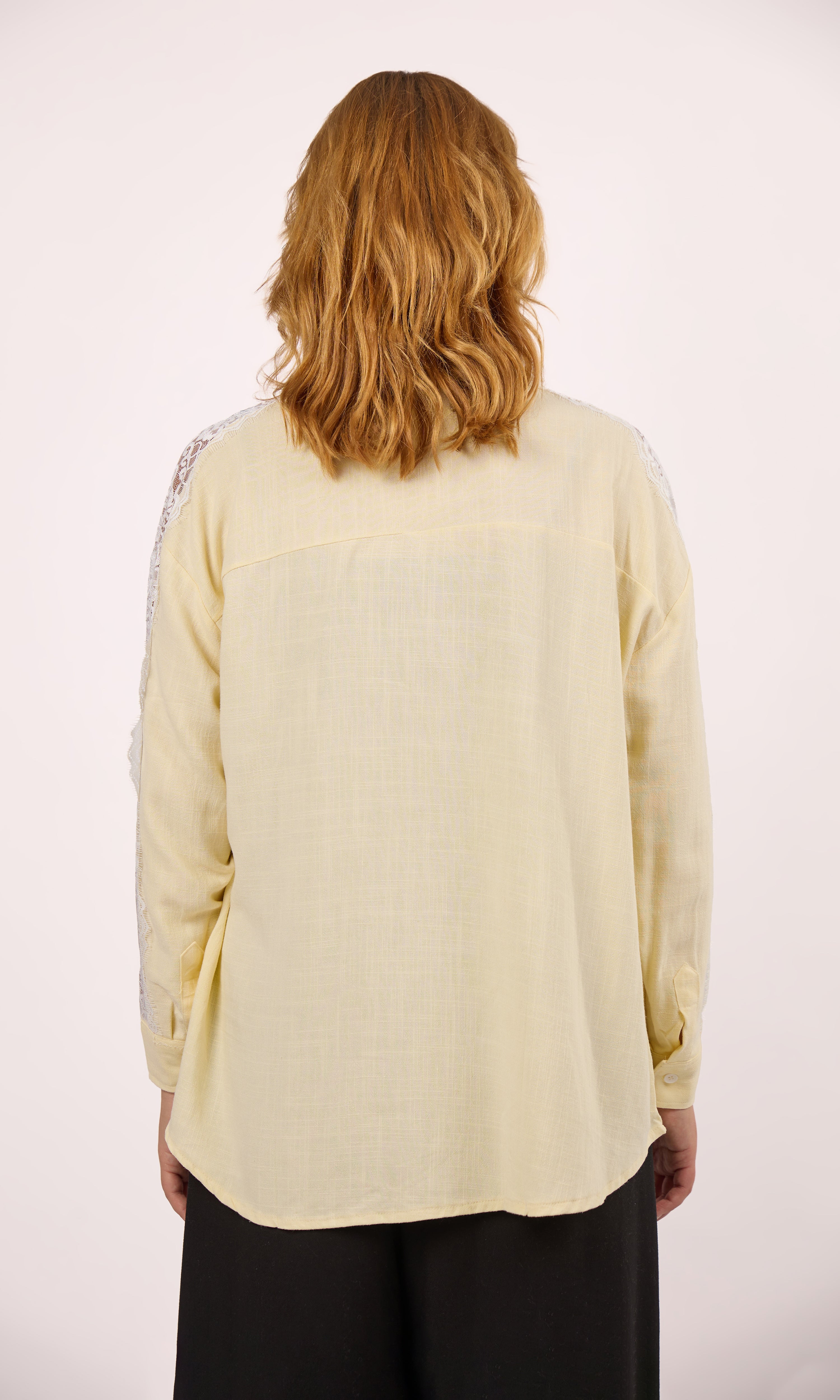 butter yellow lace linen shirt