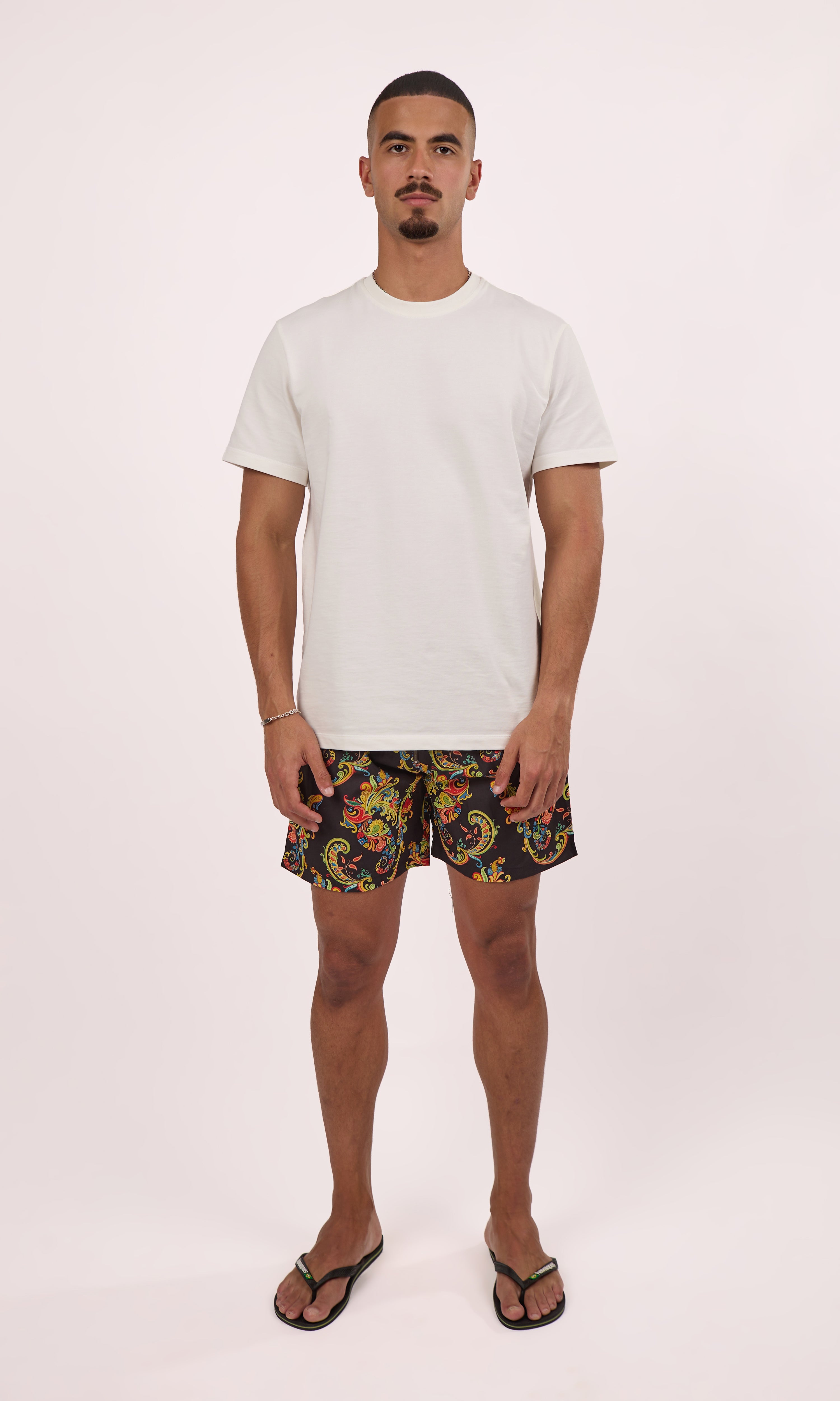 Black Ornate Paisley Swim Shorts