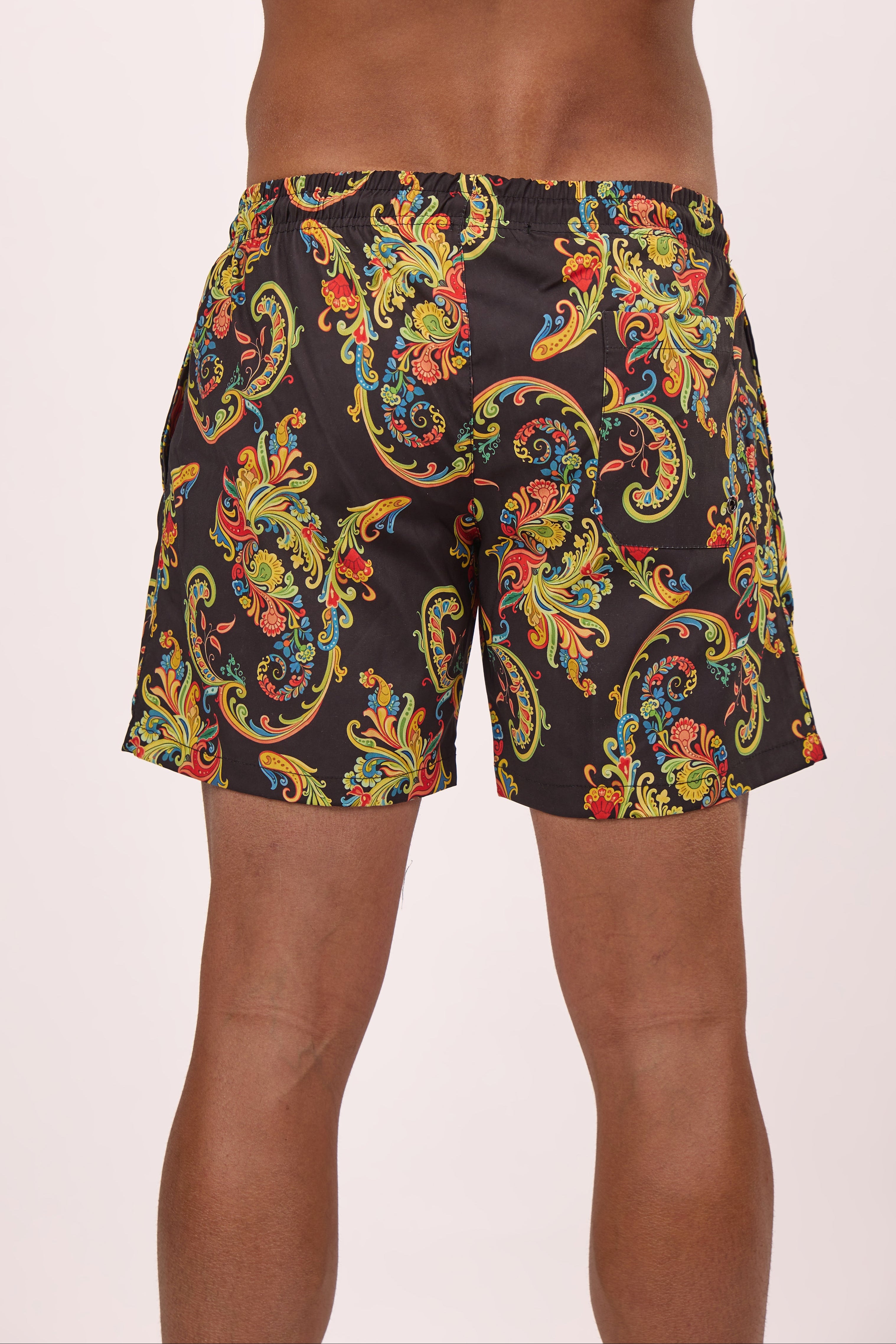 Black Ornate Paisley Swim Shorts