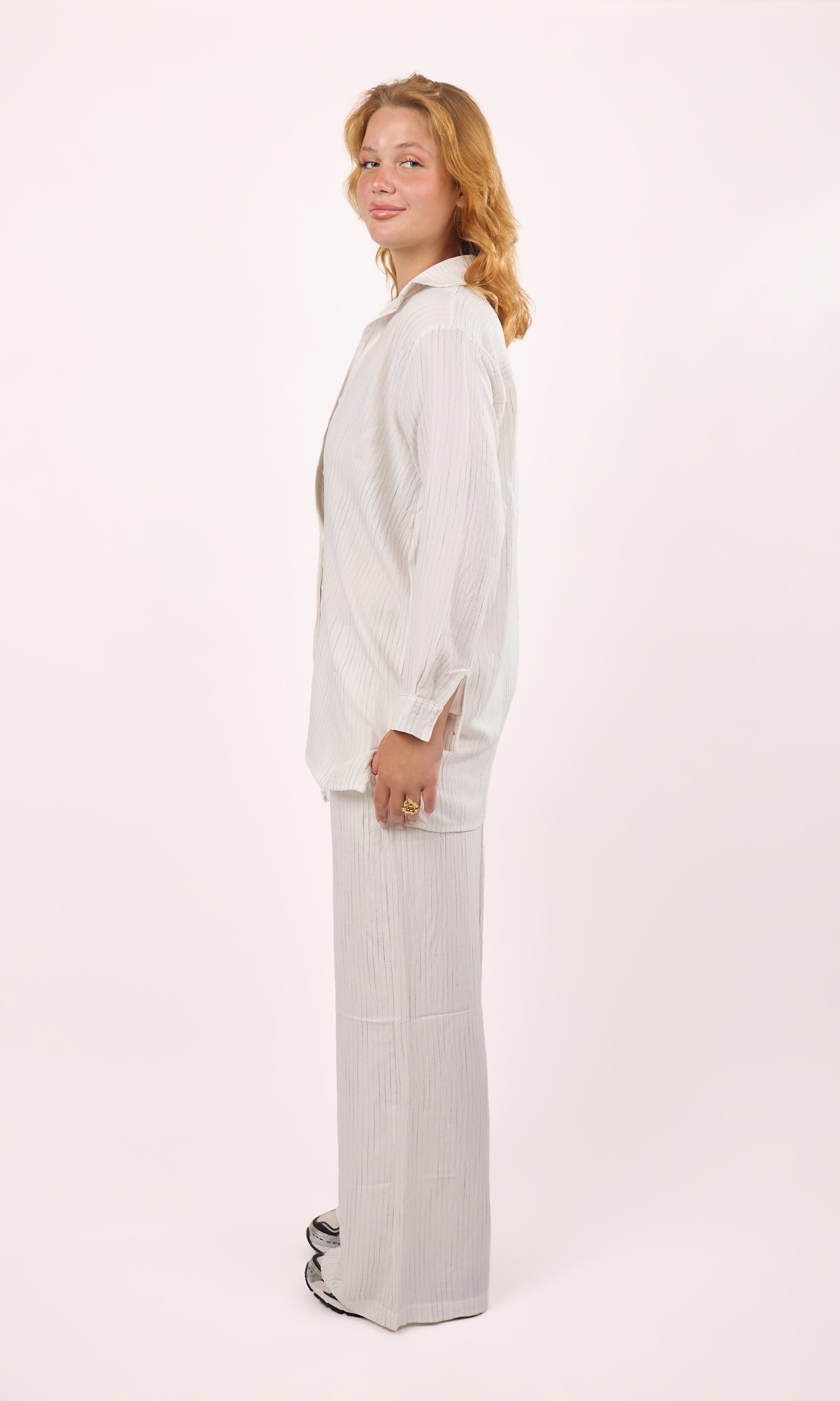 Stripped linen white set