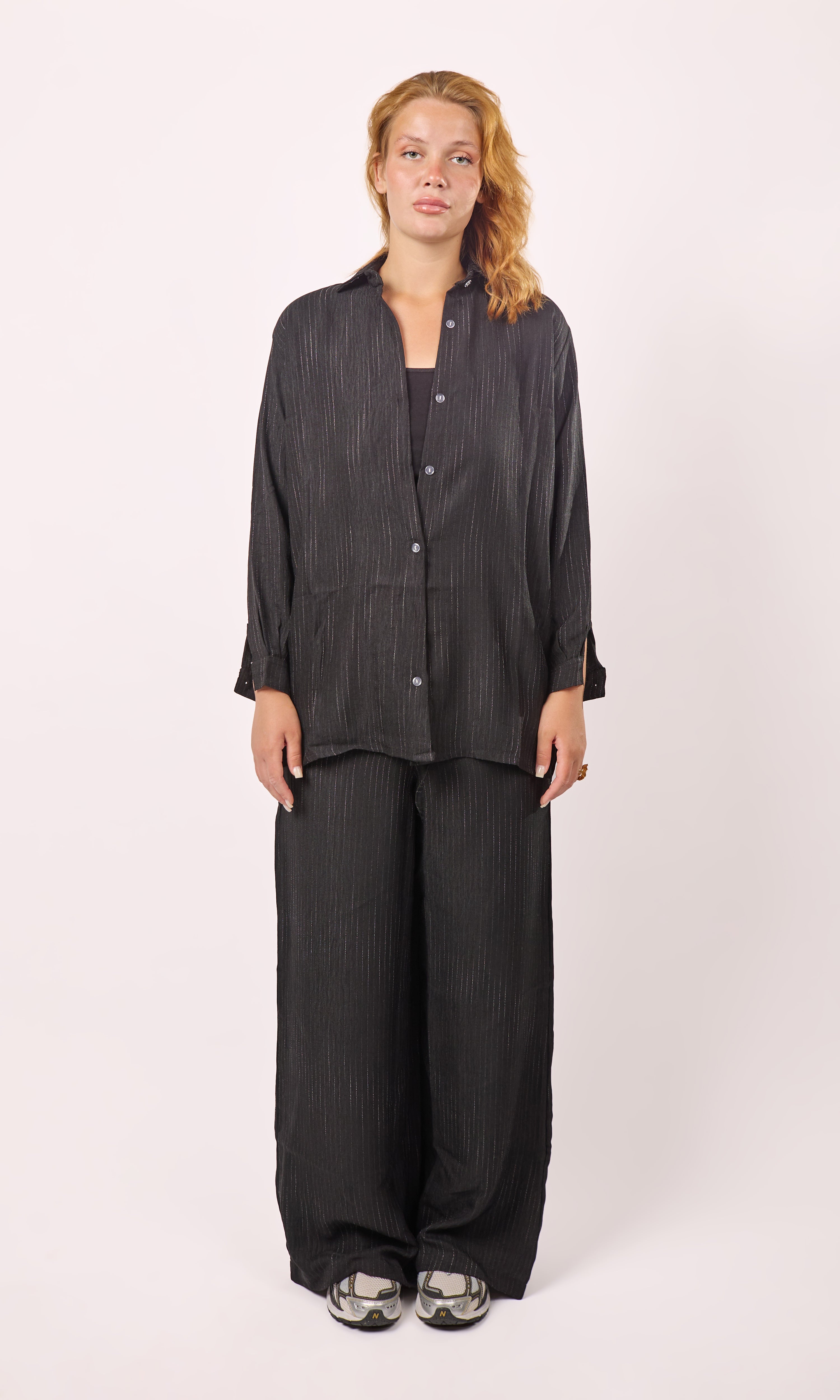 Stripped linen black set