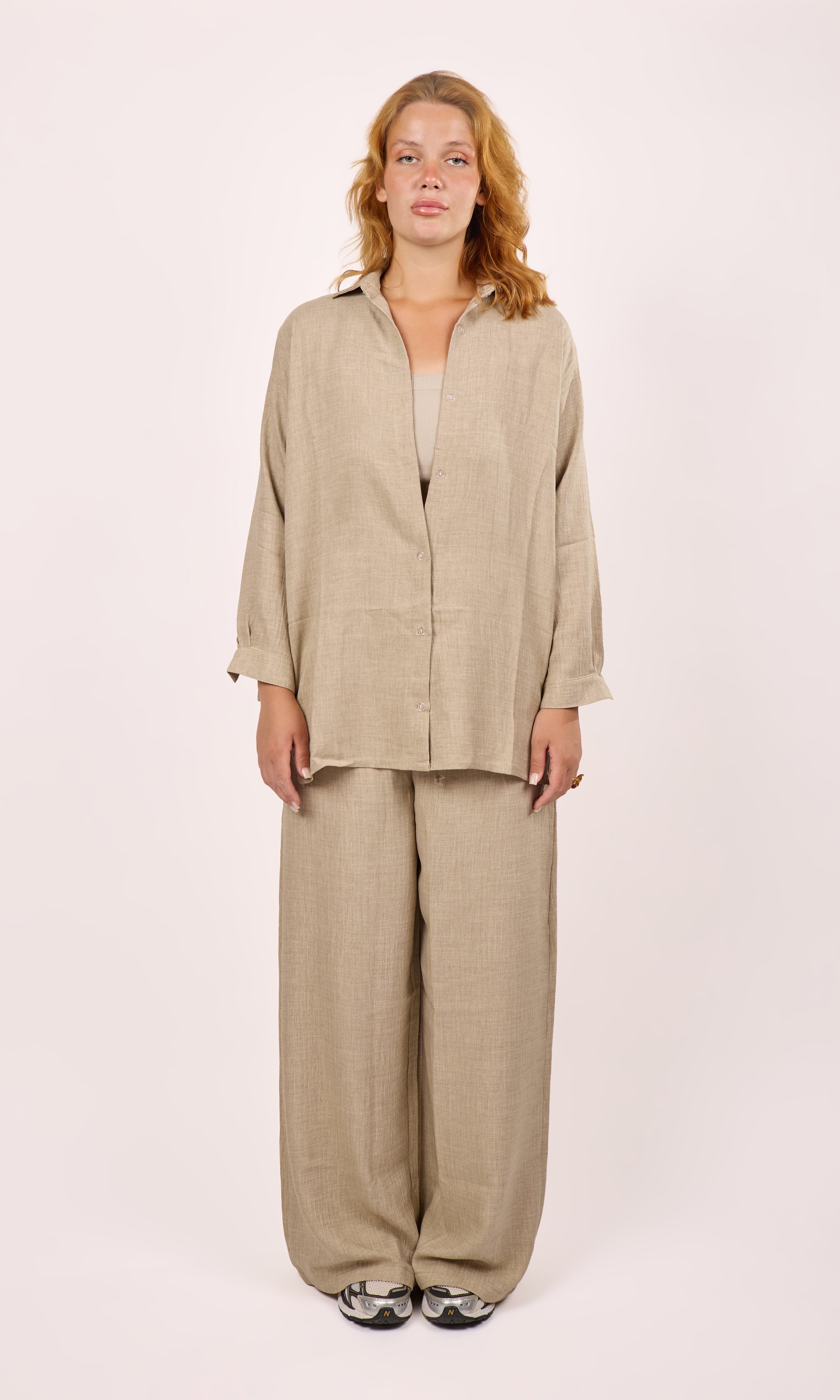Stripped linen beige set