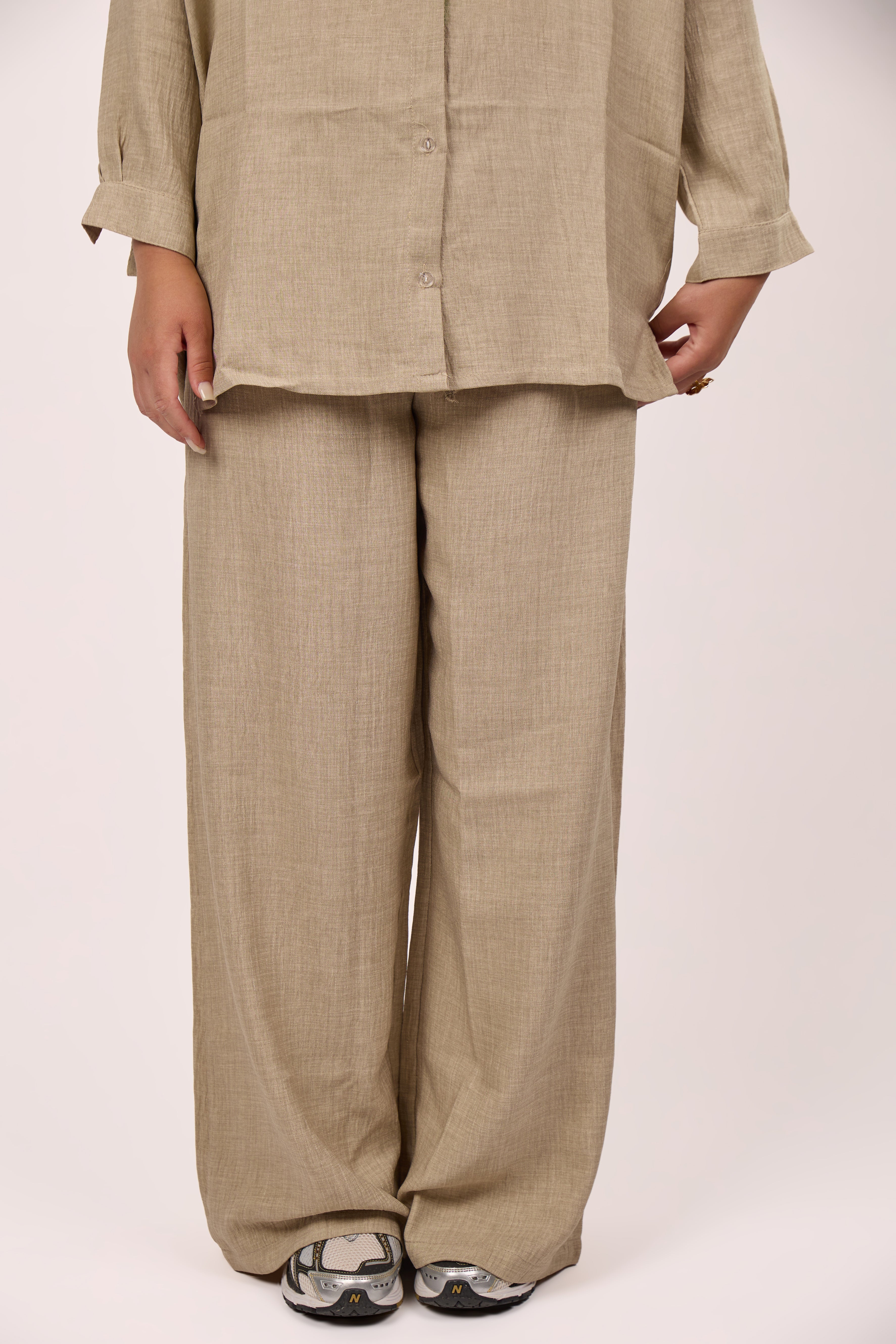 Stripped linen beige set