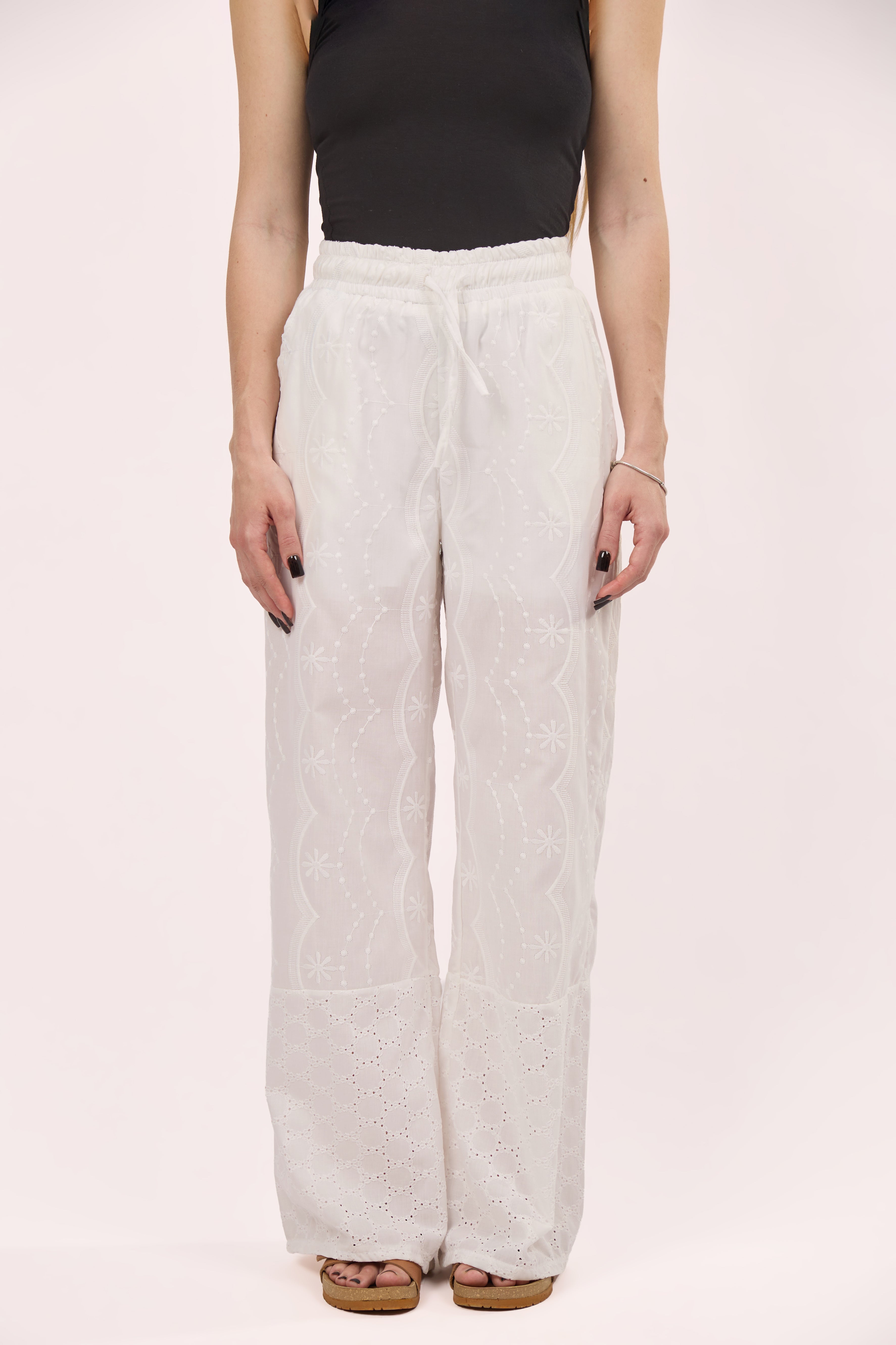 Embroidered white pants