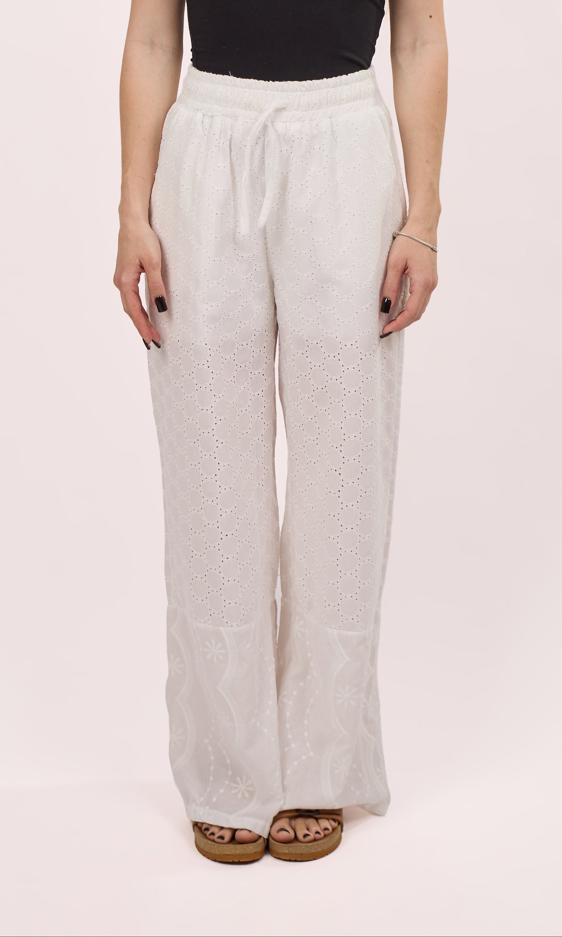 Embroidered white pants