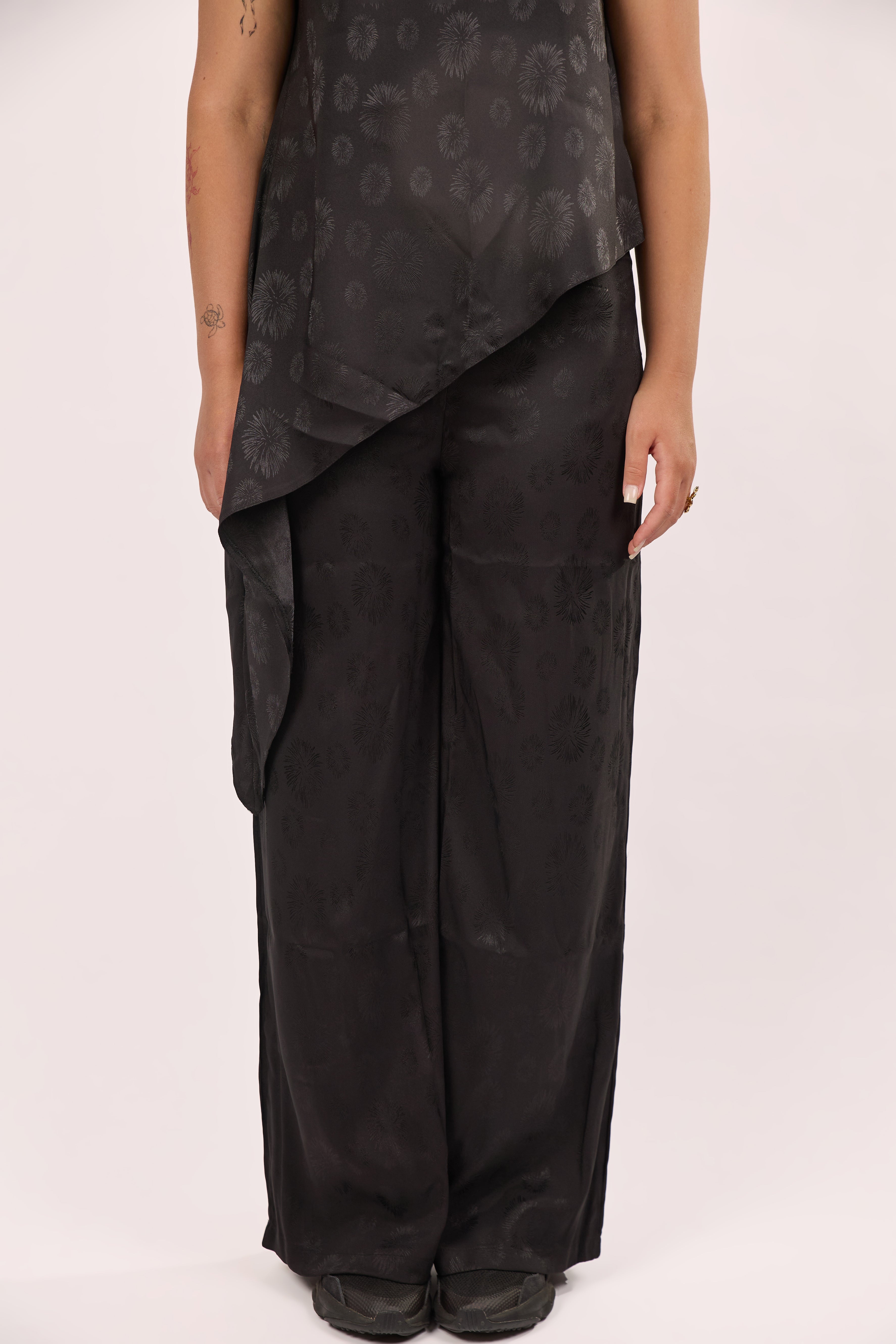 Asymmetrical satin set in black