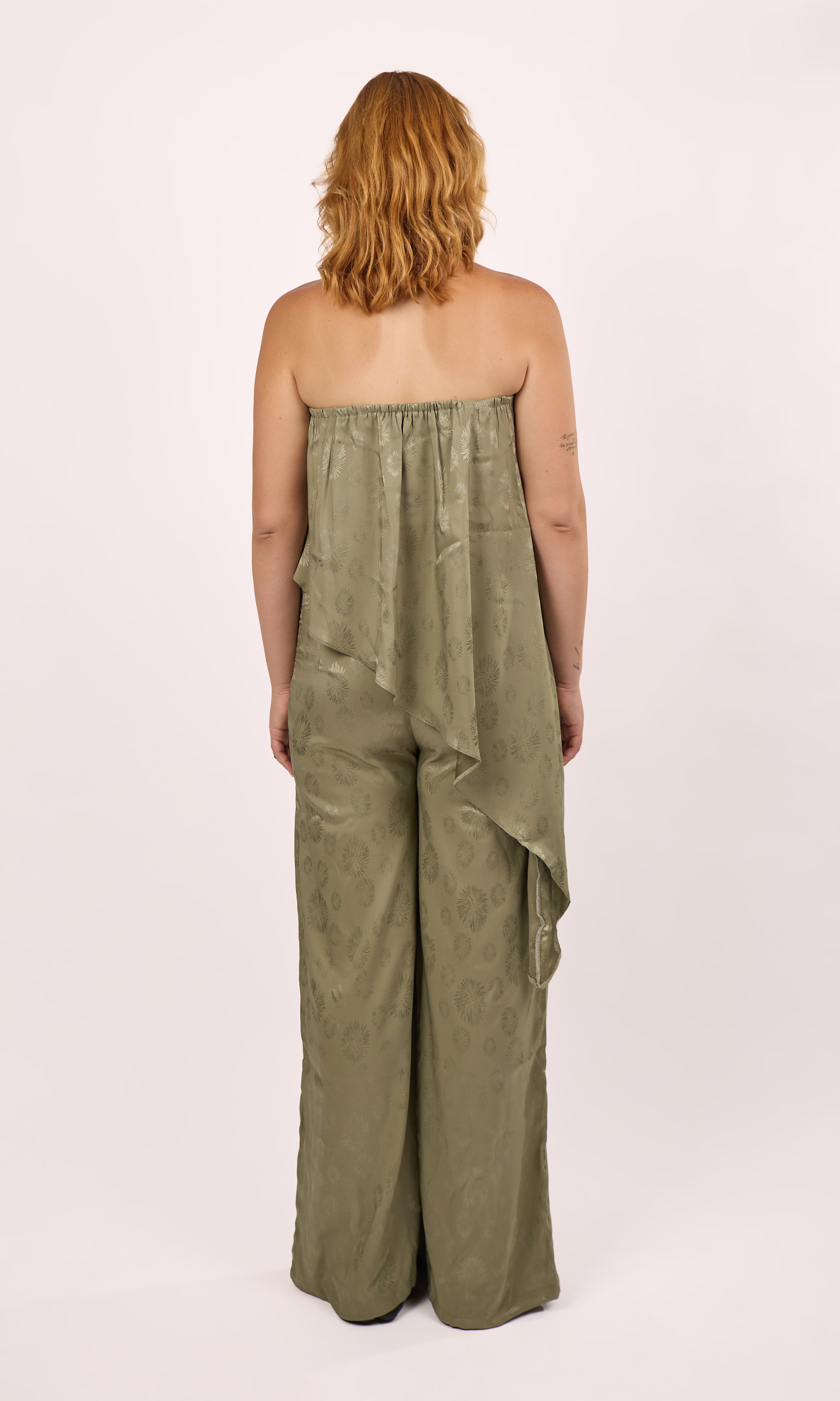 Asymmetrical satin set in olive