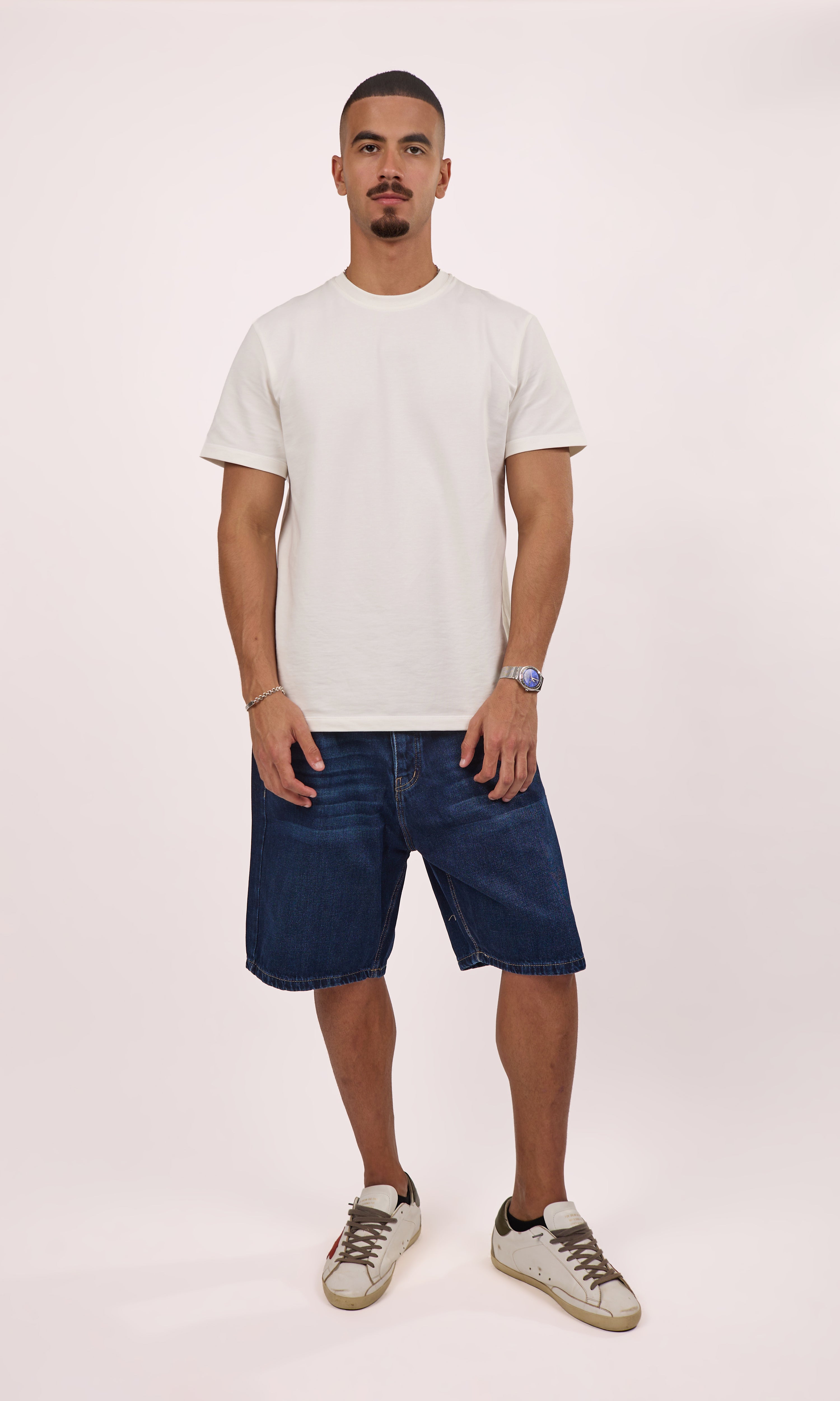 Straight fit denim short Navy Blue