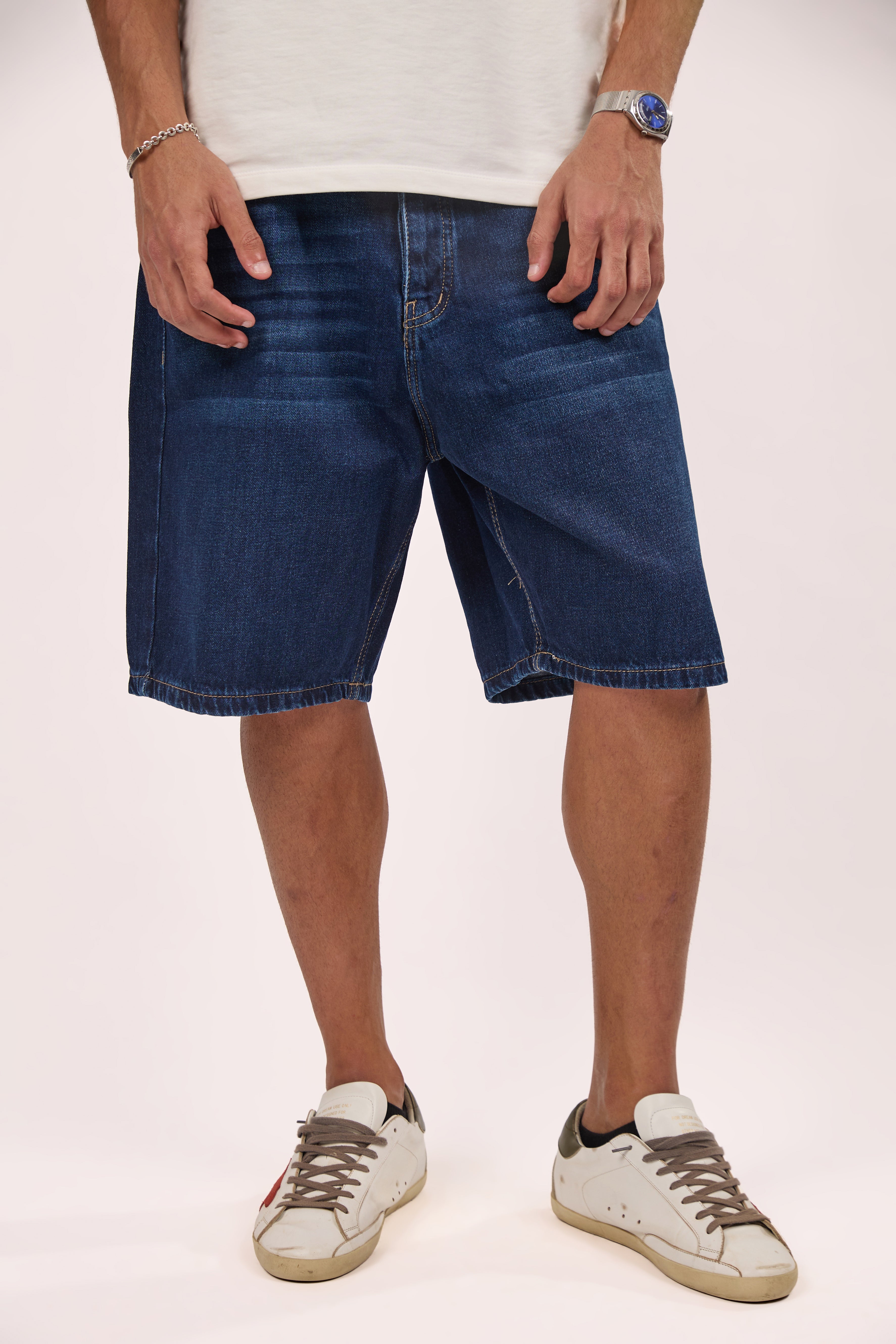 Straight fit denim short Navy Blue