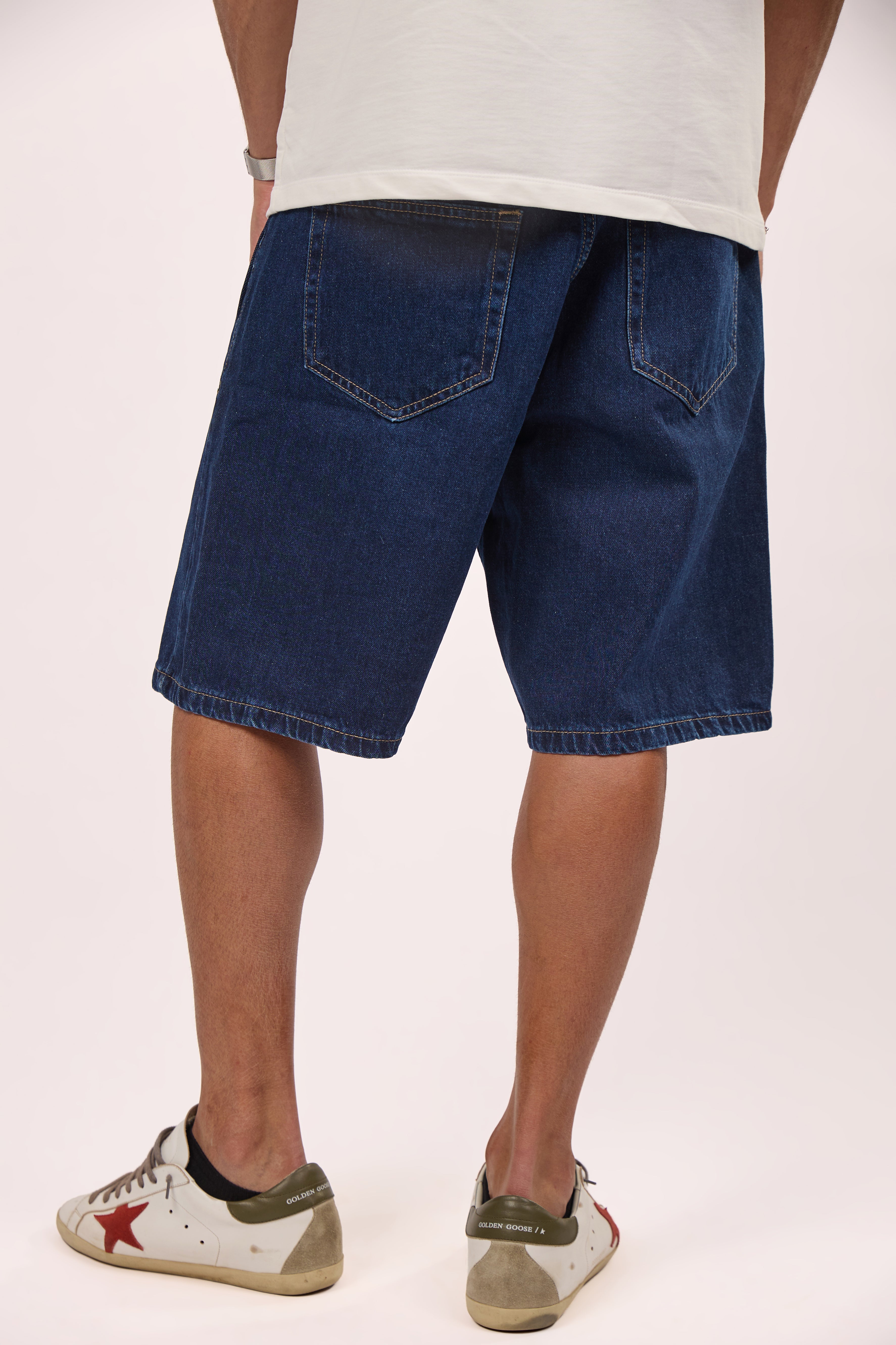 Straight fit denim short Navy Blue