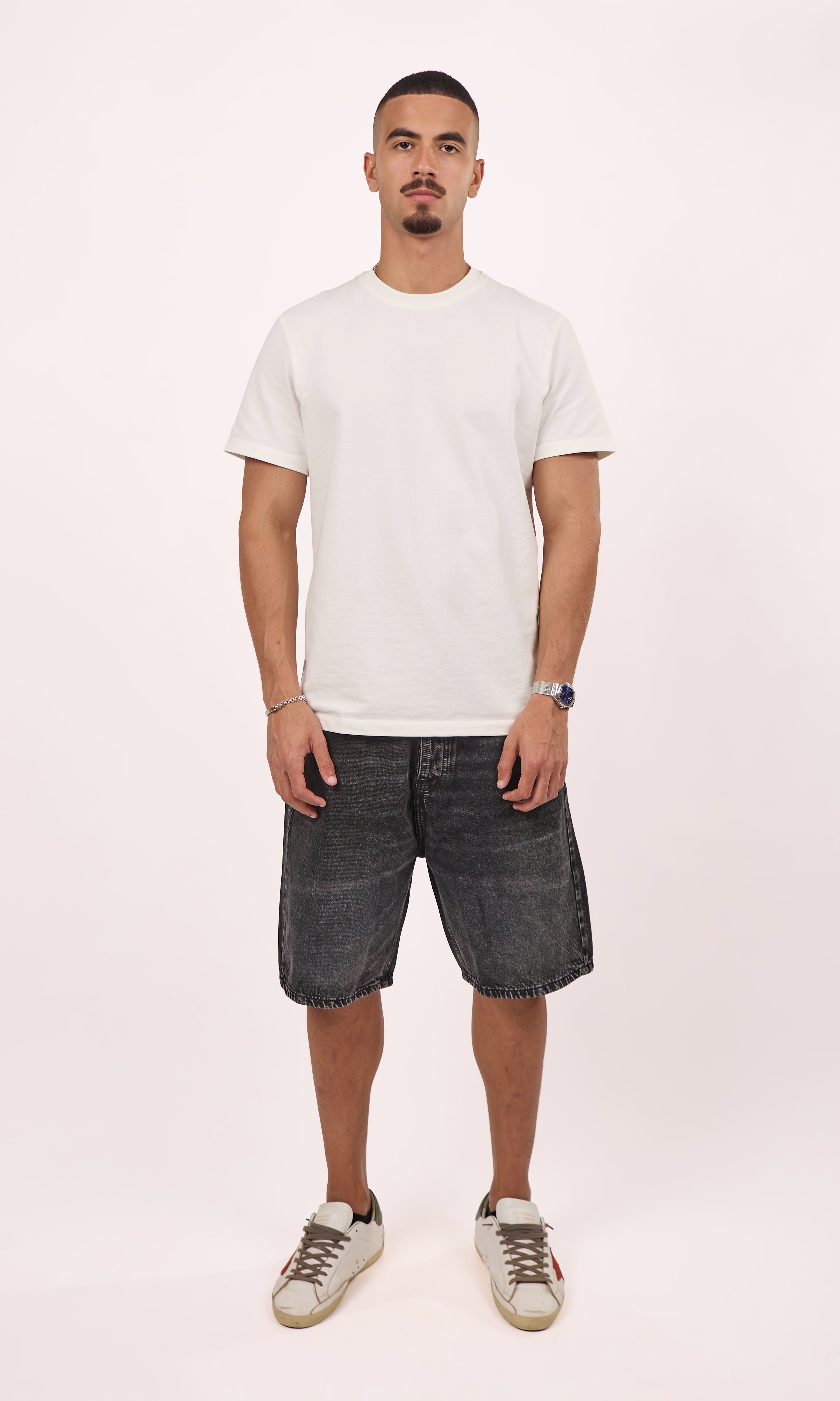 Straight fit denim short Black