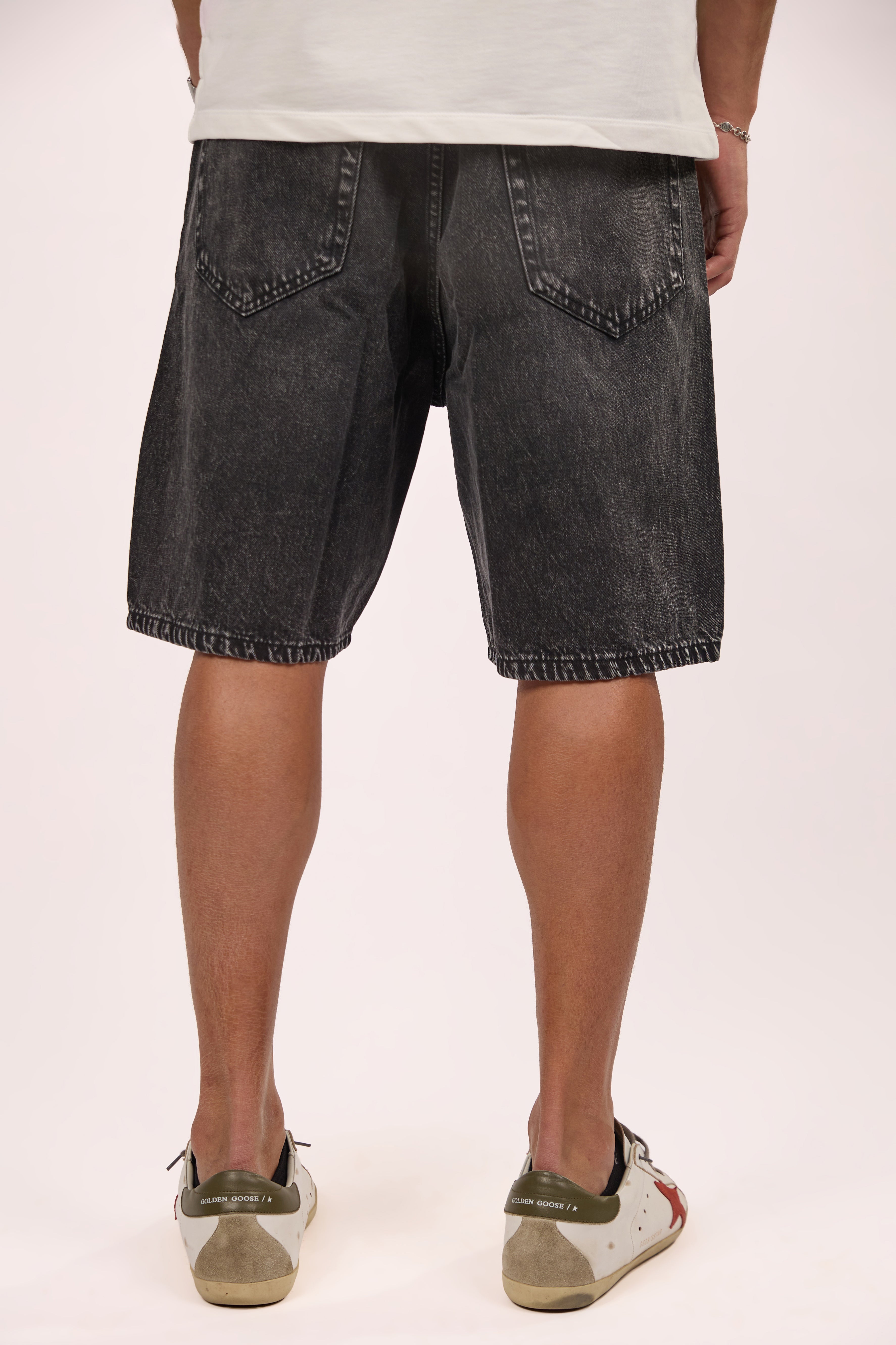 Straight fit denim short Black