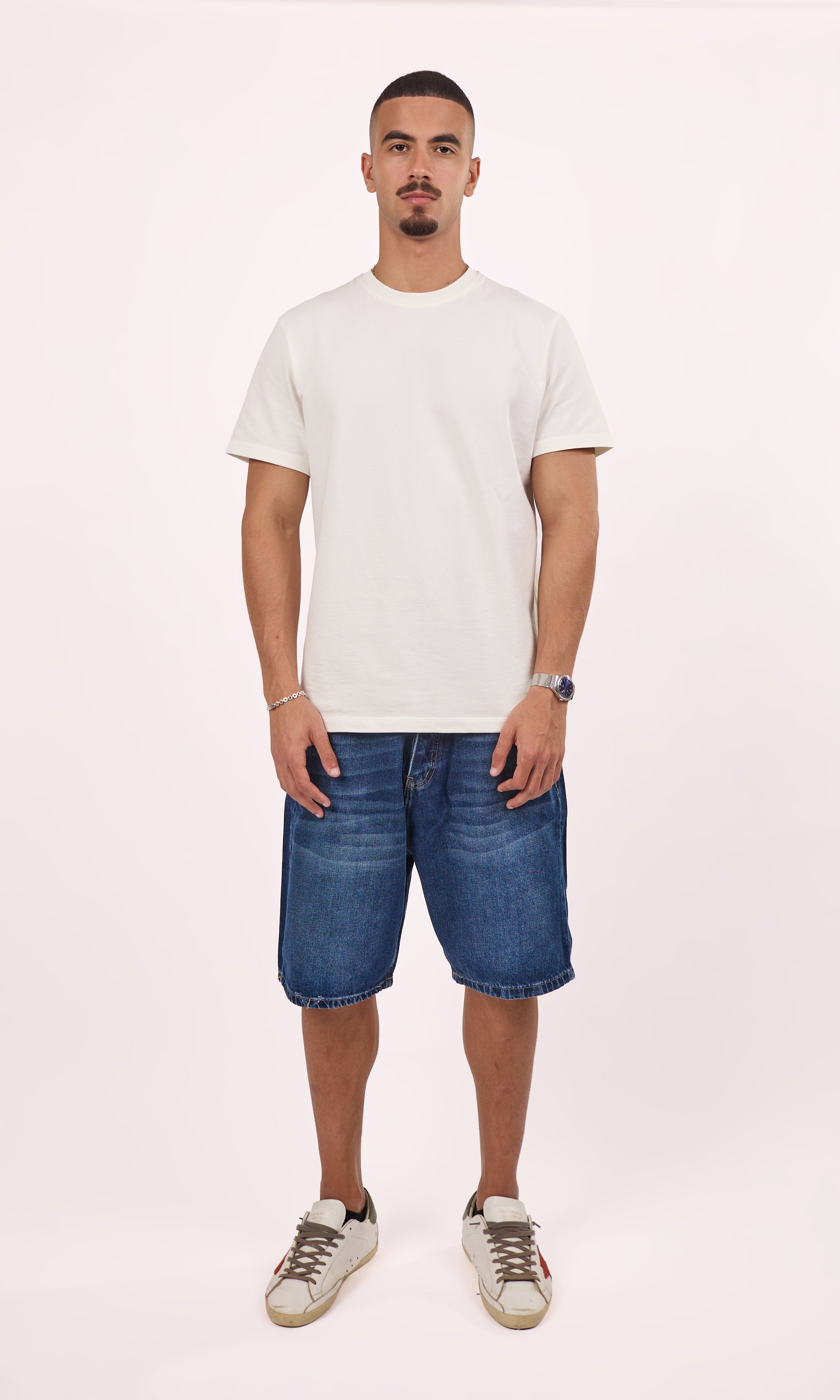 Straight fit denim short Blue