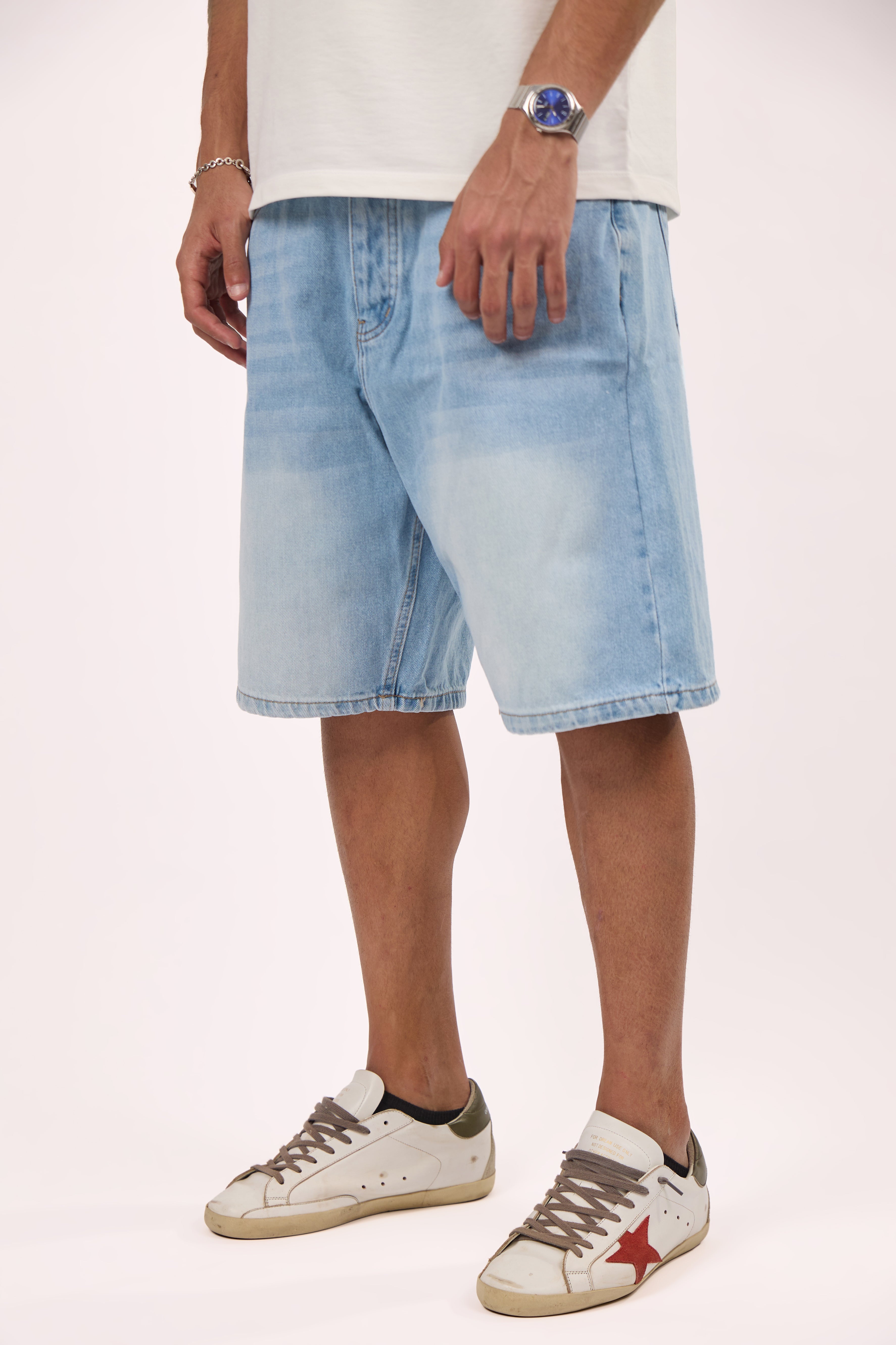 Straight fit denim short Light Blue