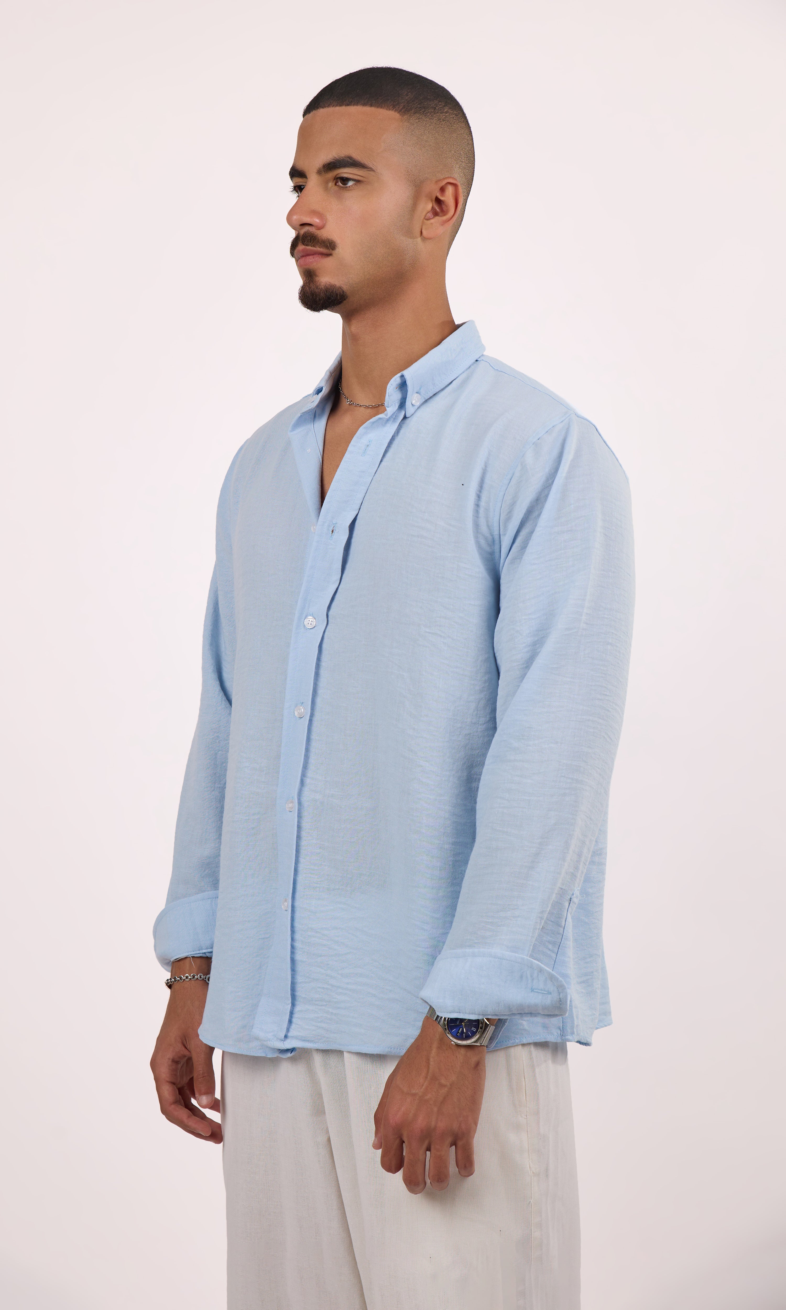 Blue Blended Linen shirt