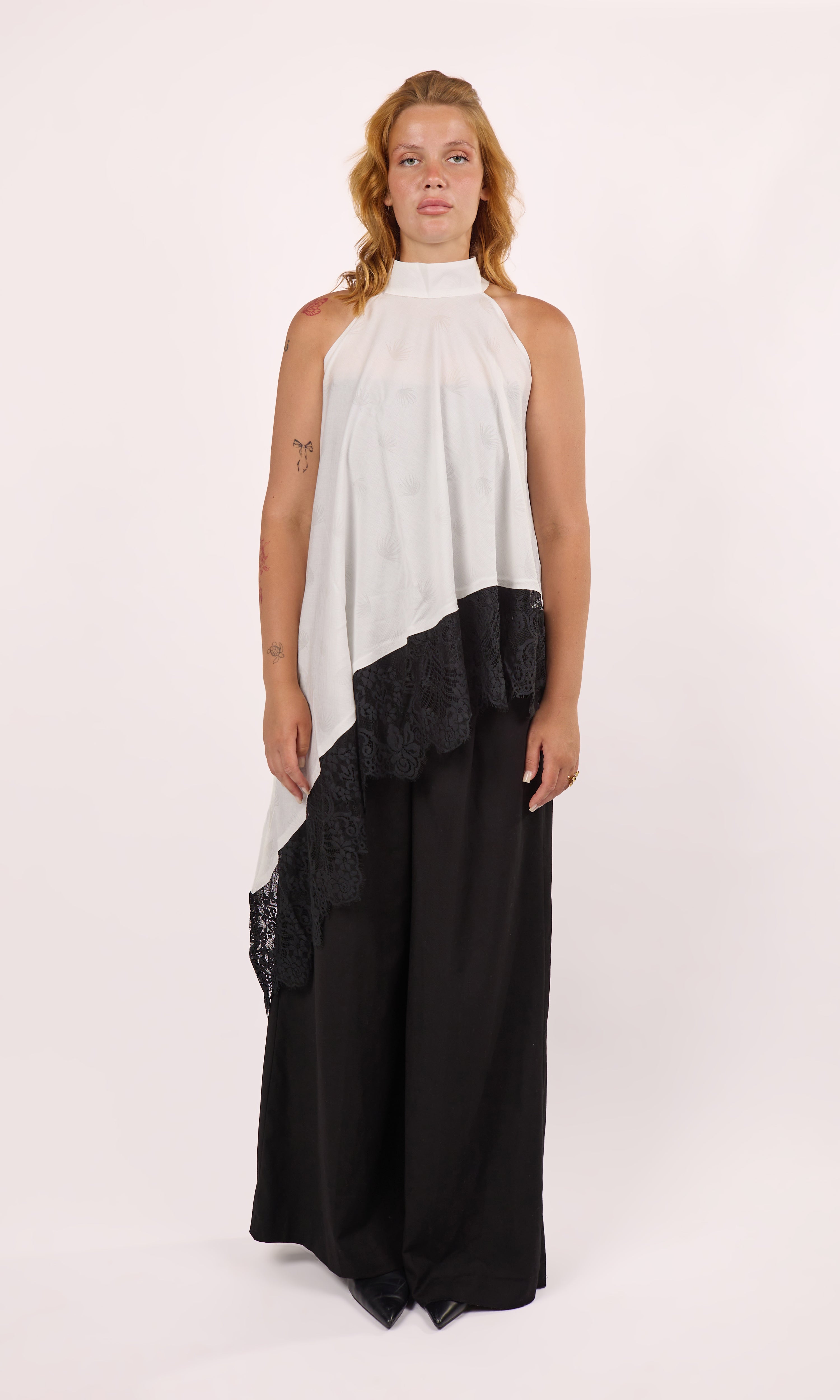 Asymmetrical white lace top