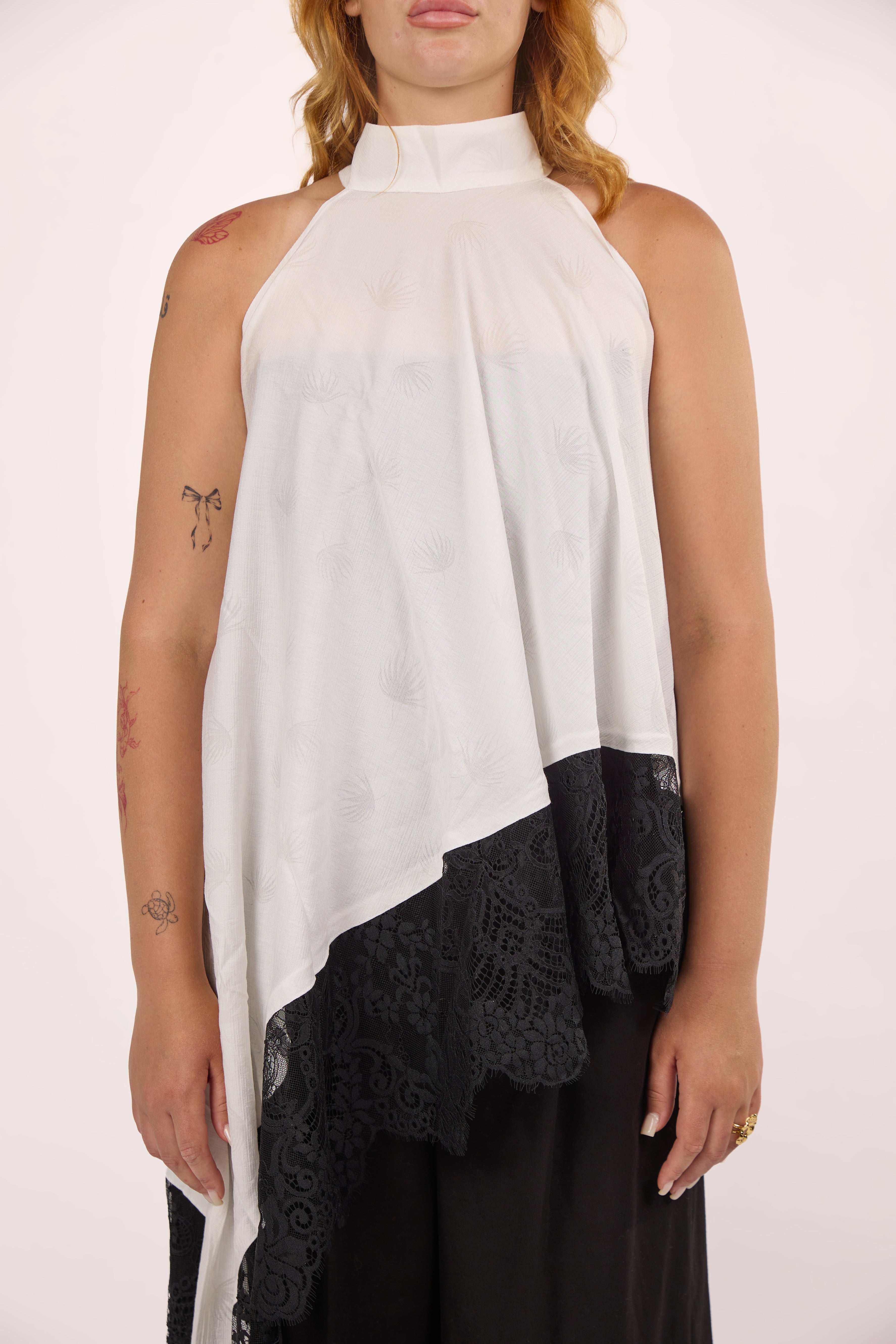 Asymmetrical white lace top