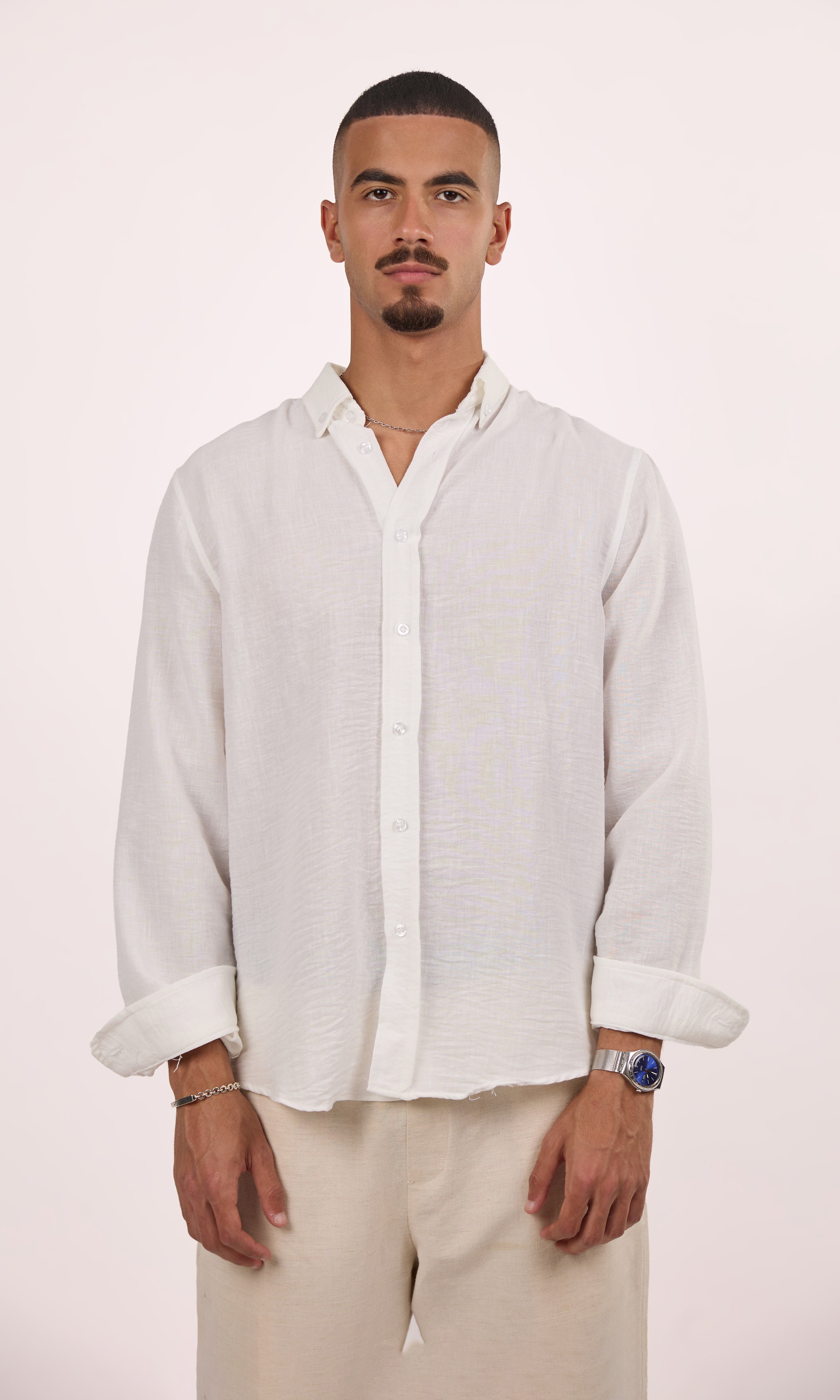 White Blended linen shirt