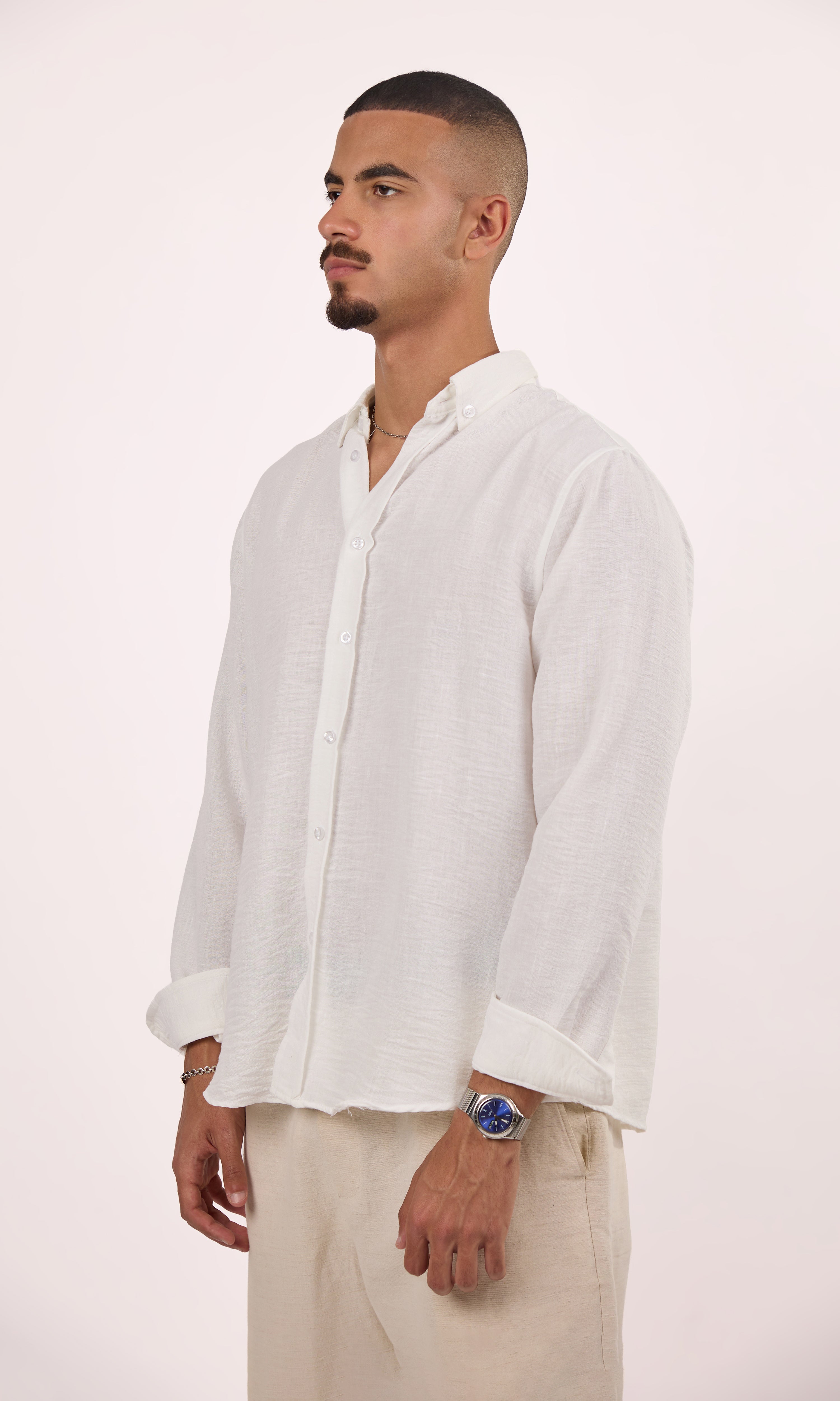 White Blended linen shirt