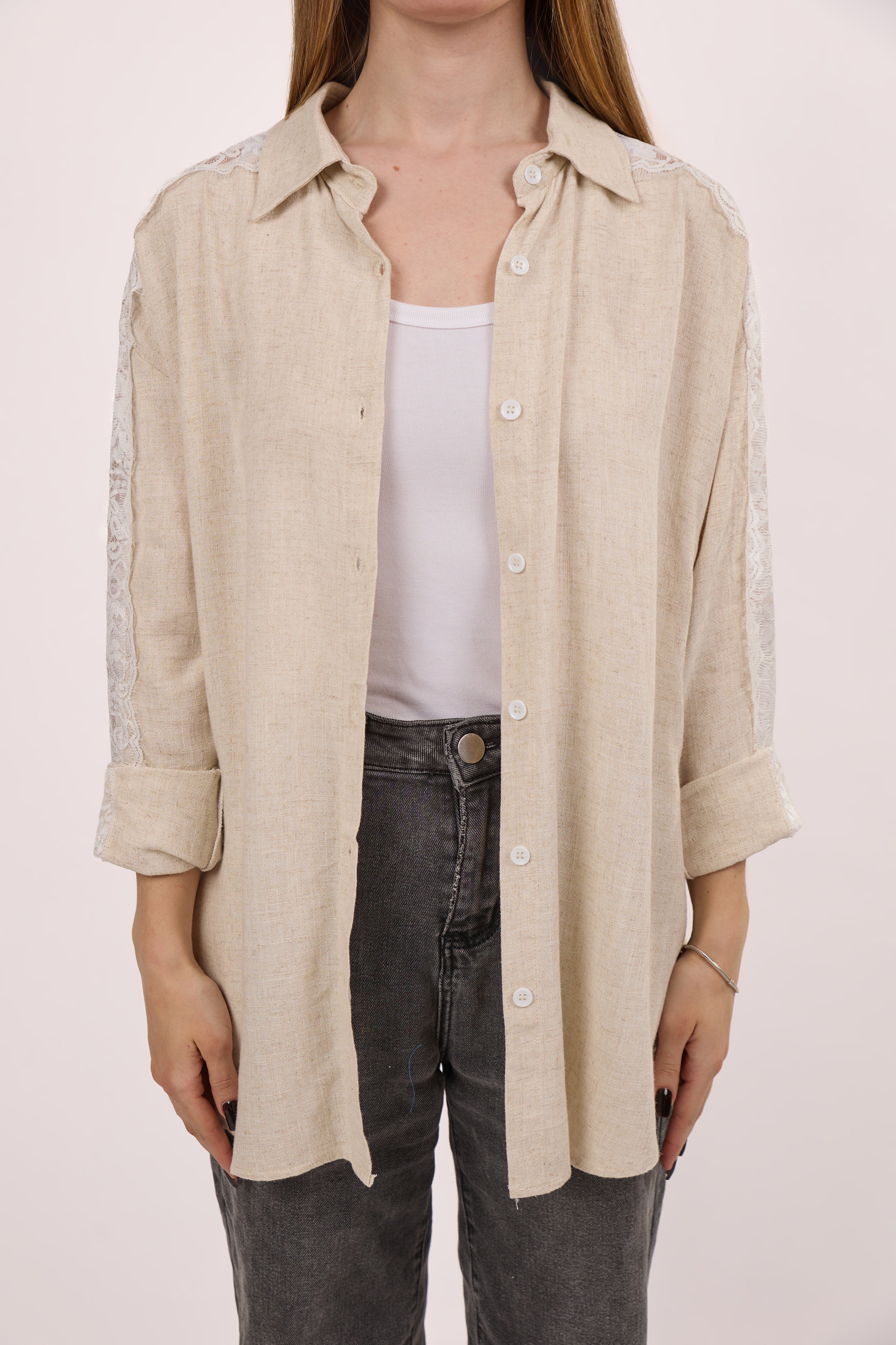 Beige Lace linen shirt