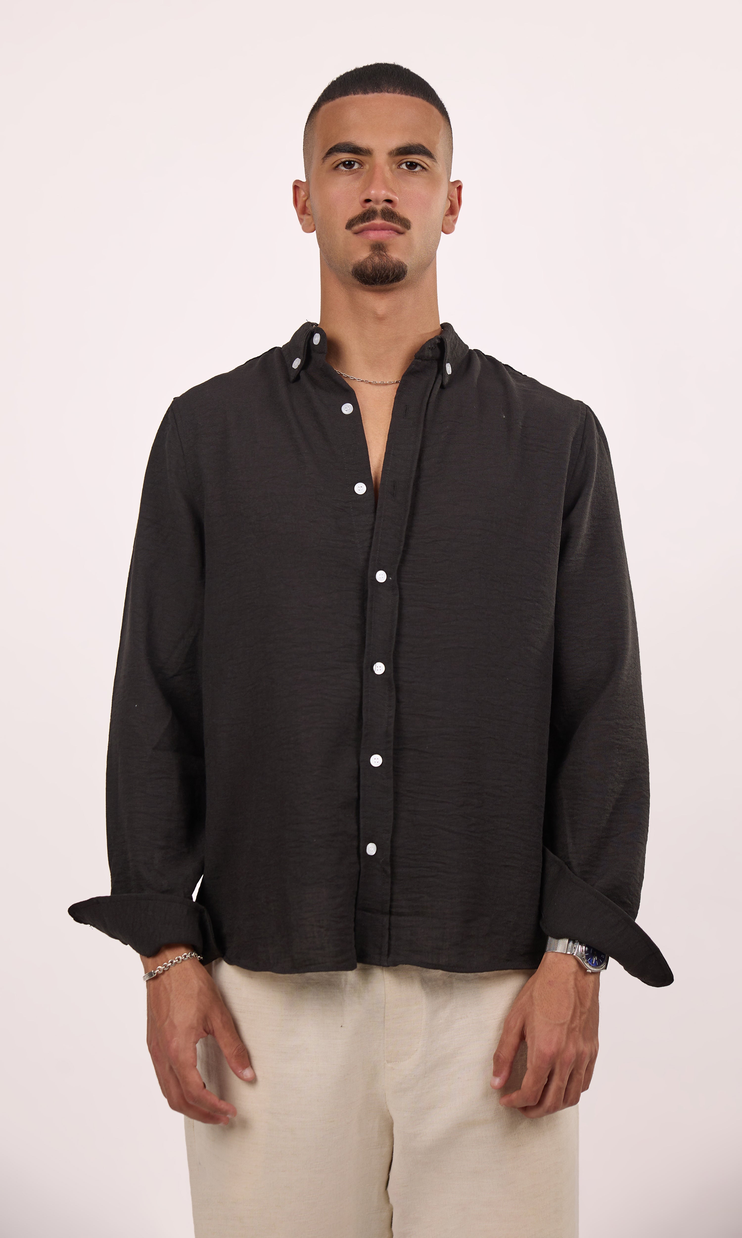 black Blended linen shirt