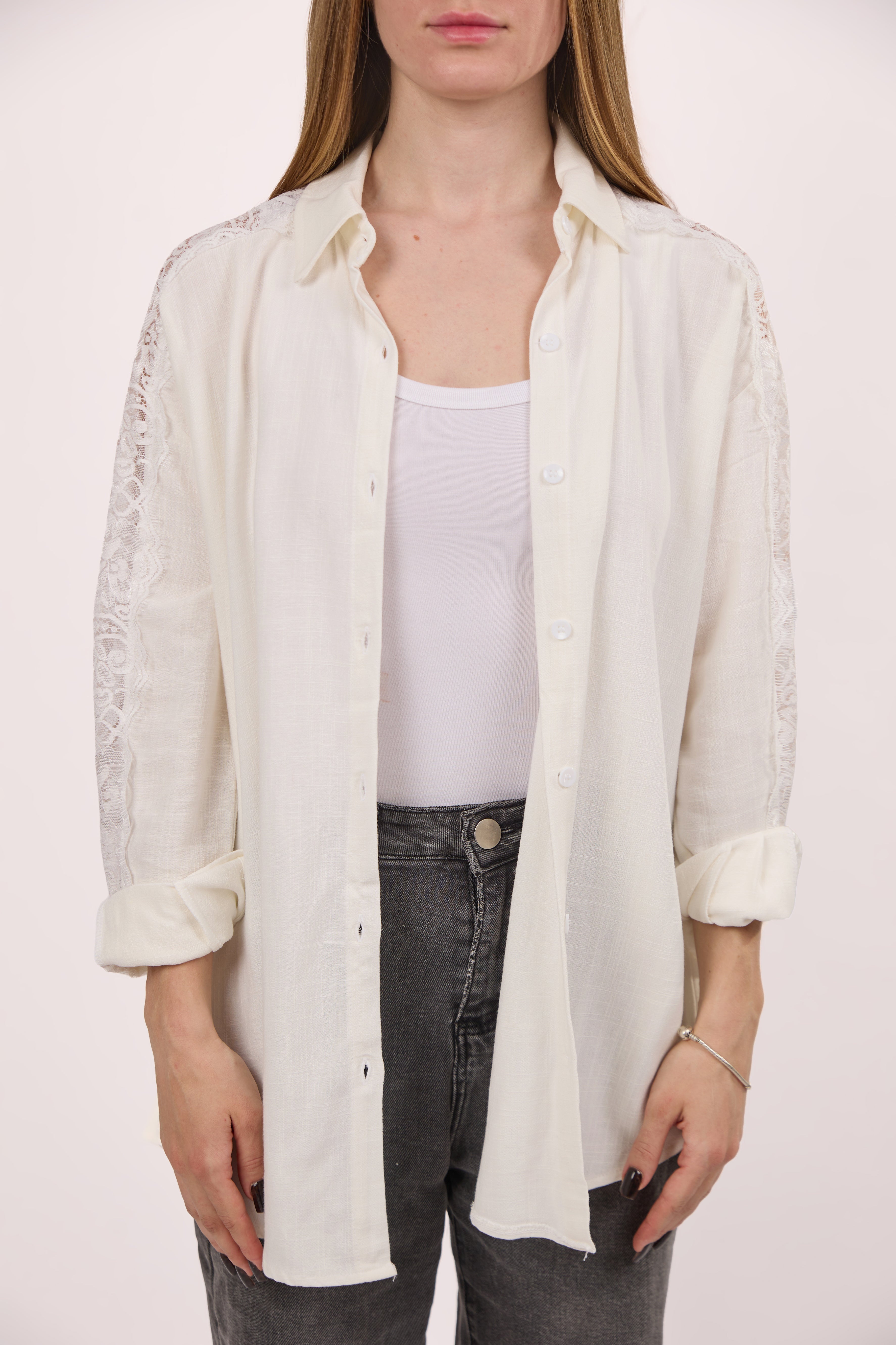 Off white linen lace shirt