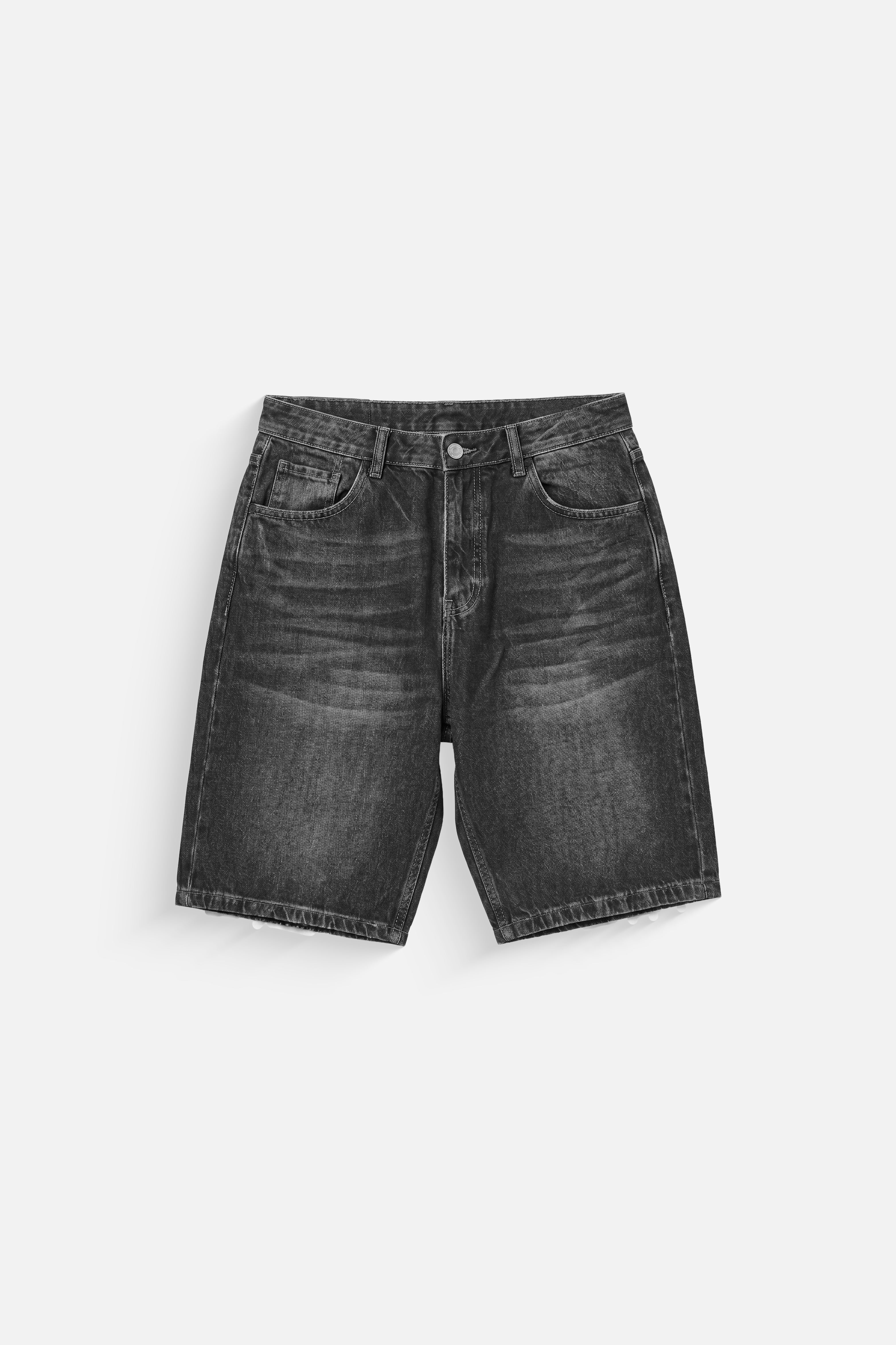 Straight fit denim short Black