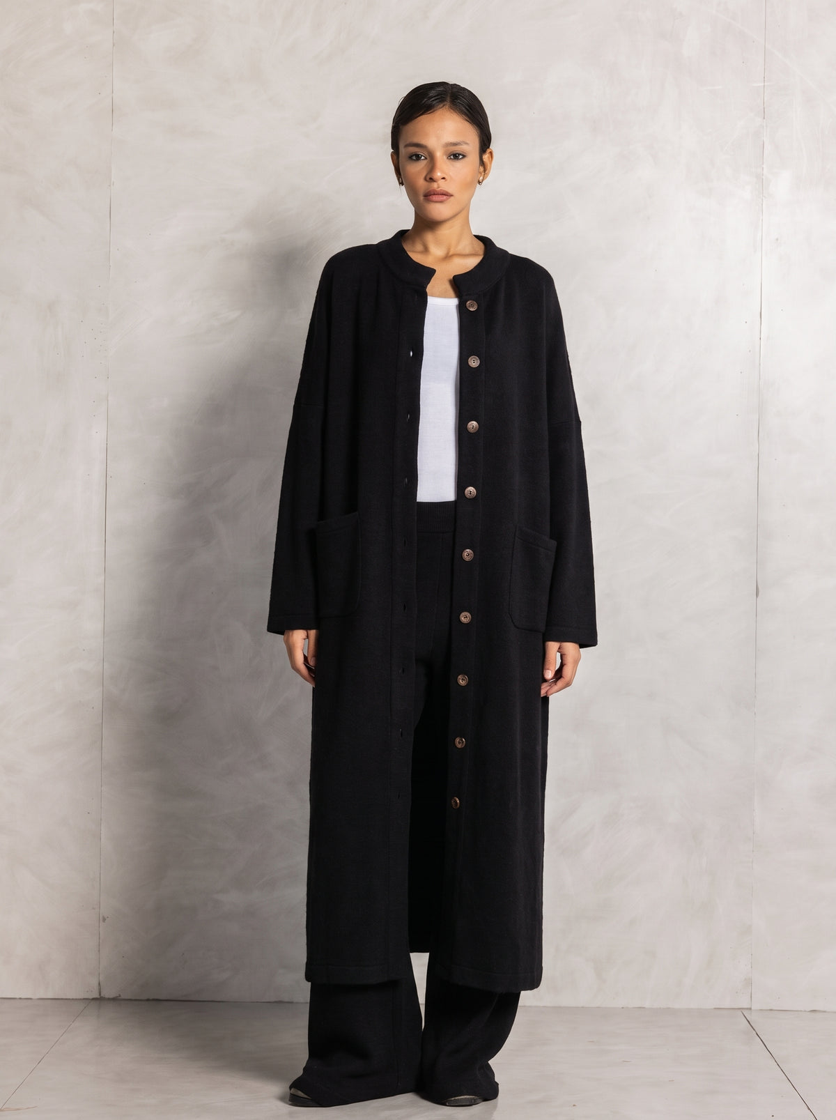 Black Long Cardigan Knit Set