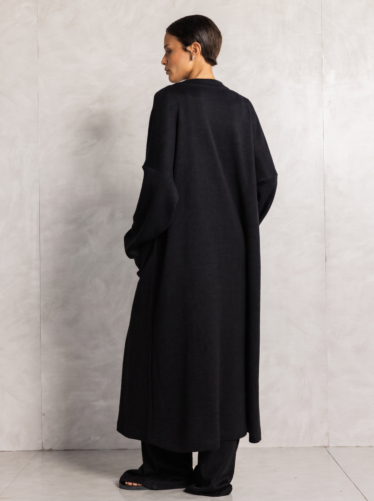 Black Long Cardigan Knit Set