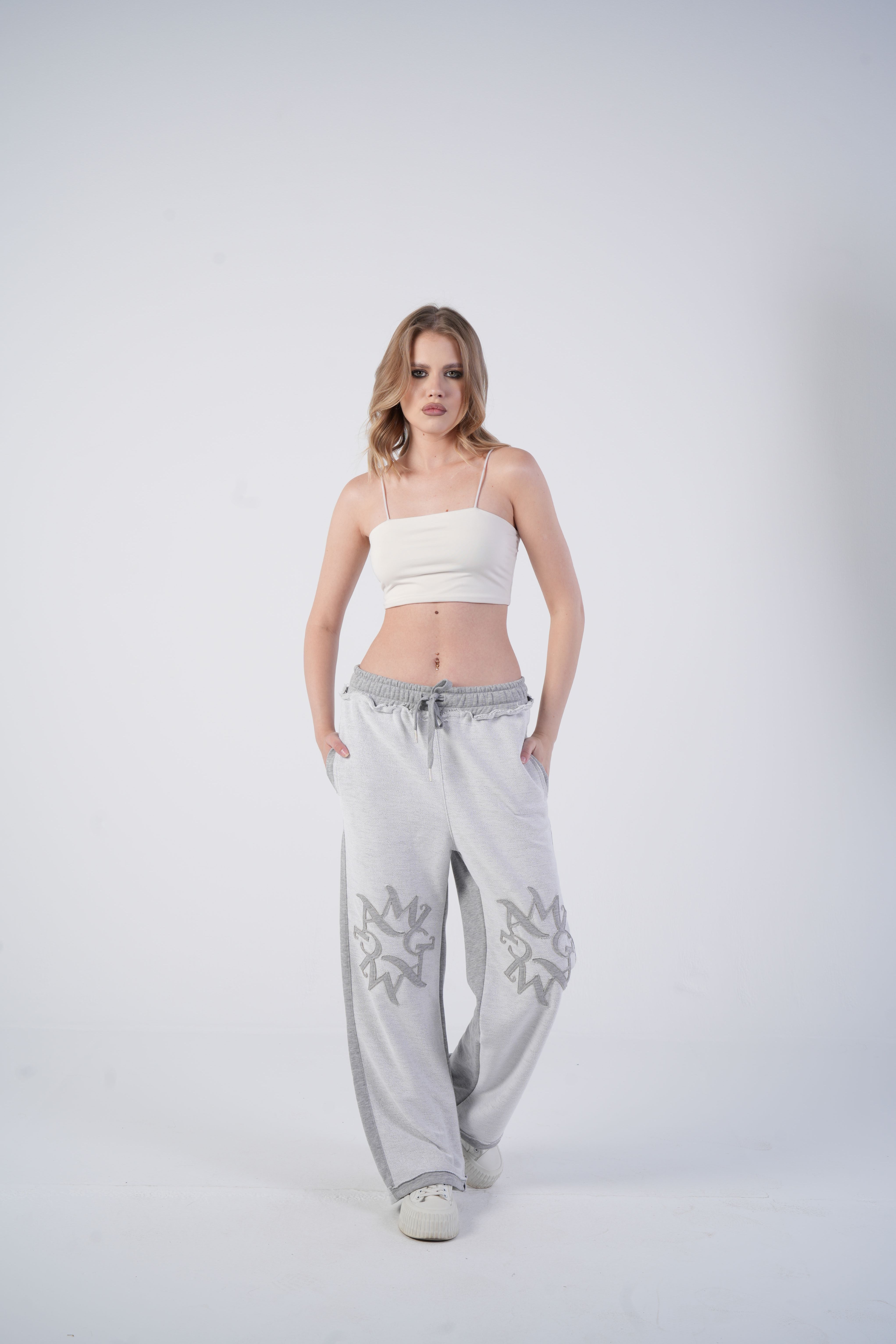 Embroidered wide leg sweatpants