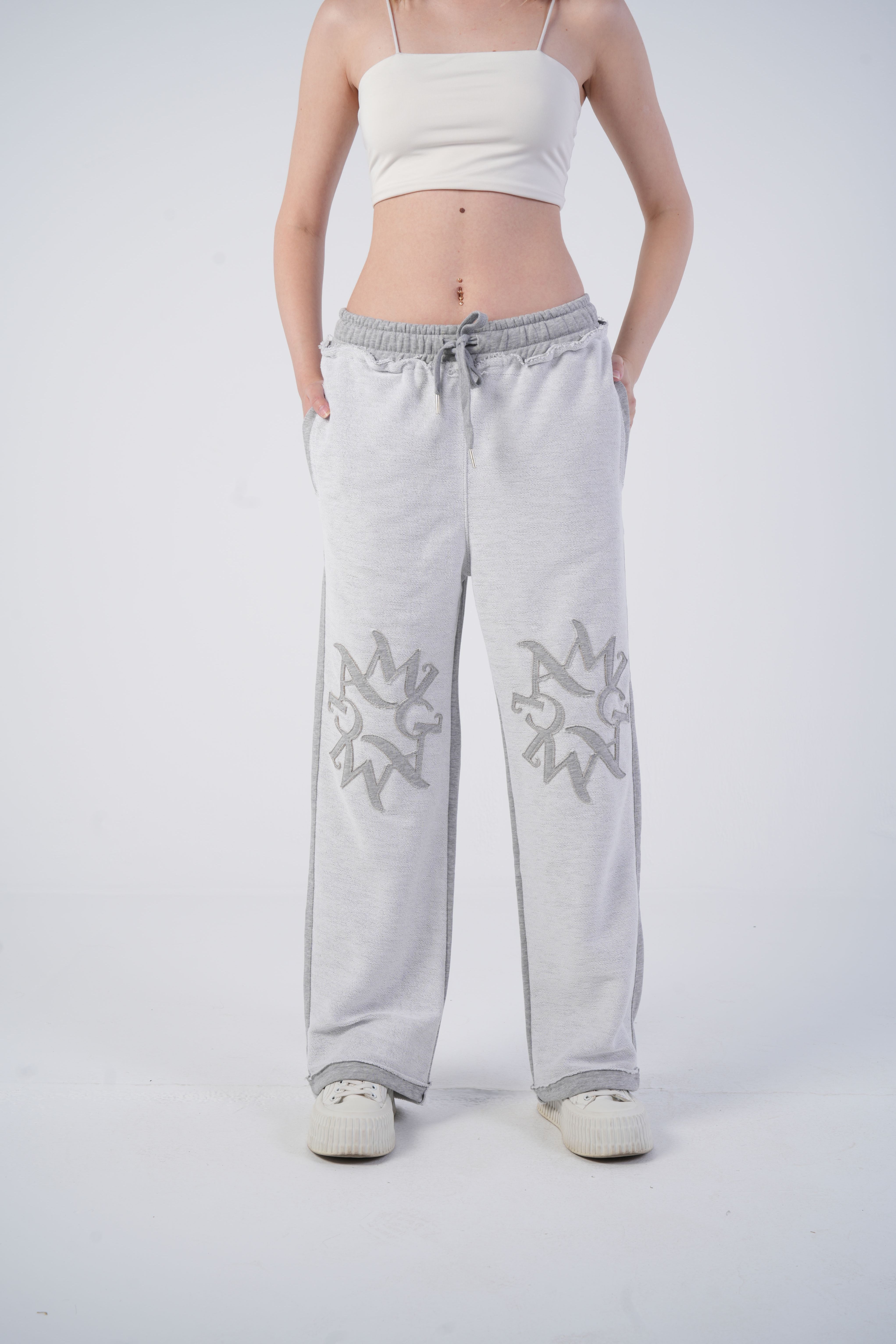 Embroidered wide leg sweatpants